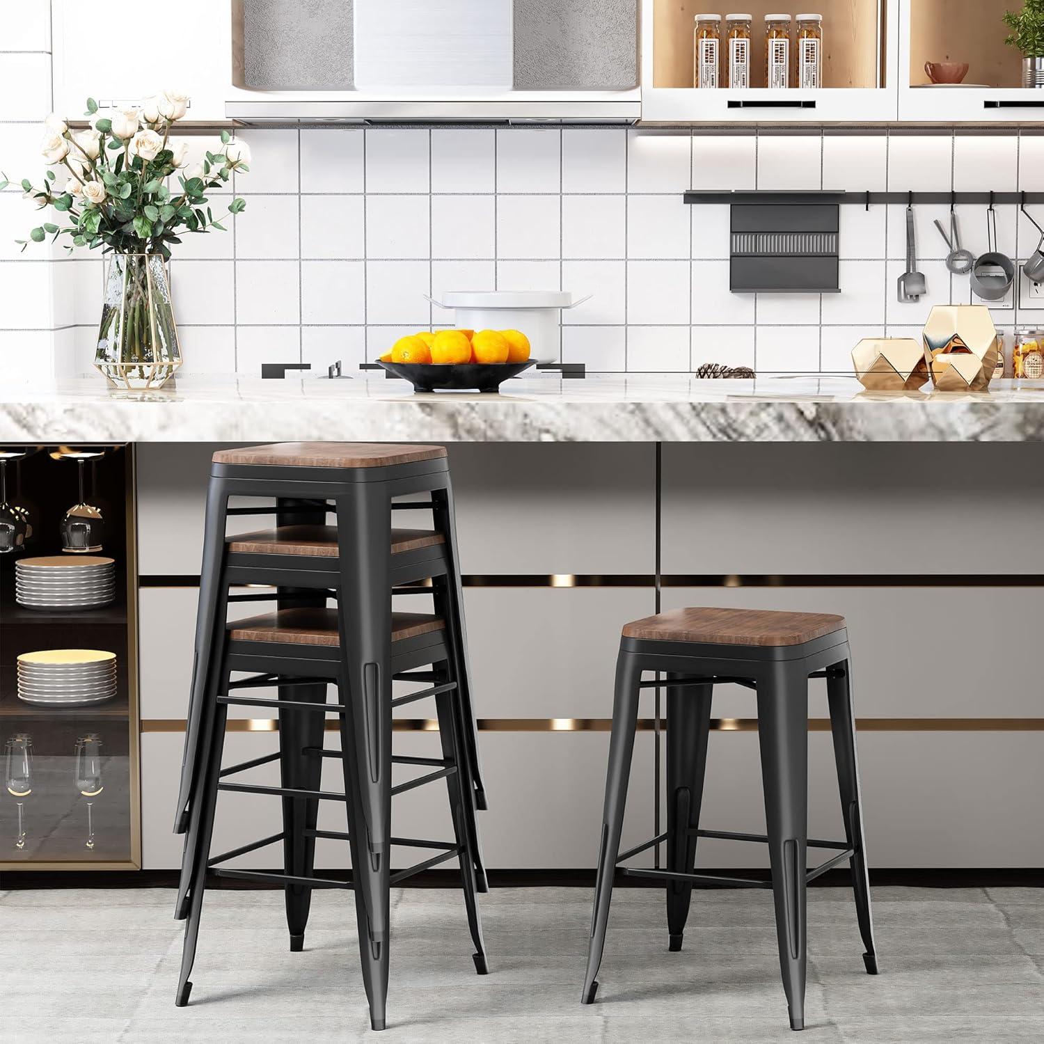 Conjunto de 4 Taburetes de Bar Andeworld 61 cm Metal y Madera