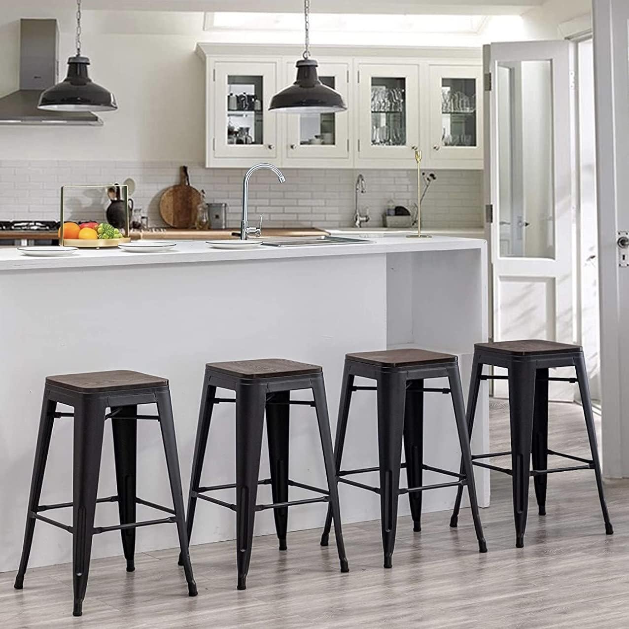 Conjunto de 4 Taburetes de Bar Andeworld 61 cm Metal y Madera