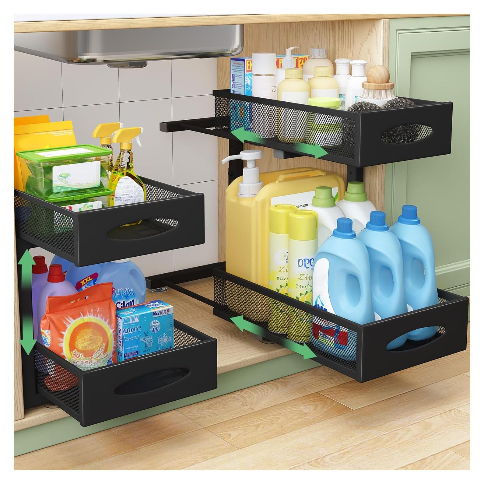 Organizador Bajo Fregadero Kitstorack 2 Niveles Ajustable Negro