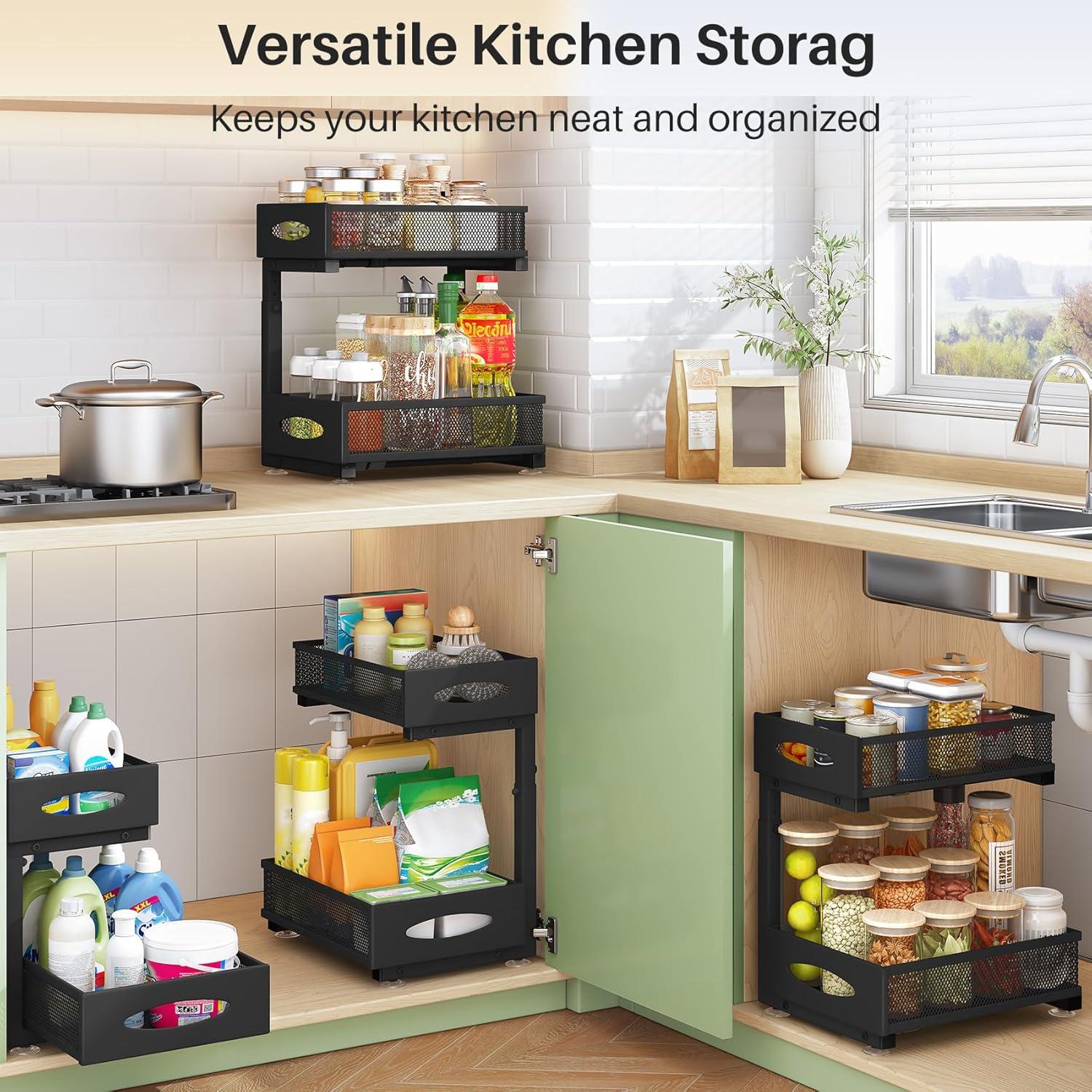 Organizador Bajo Fregadero Kitstorack 2 Niveles Ajustable Negro