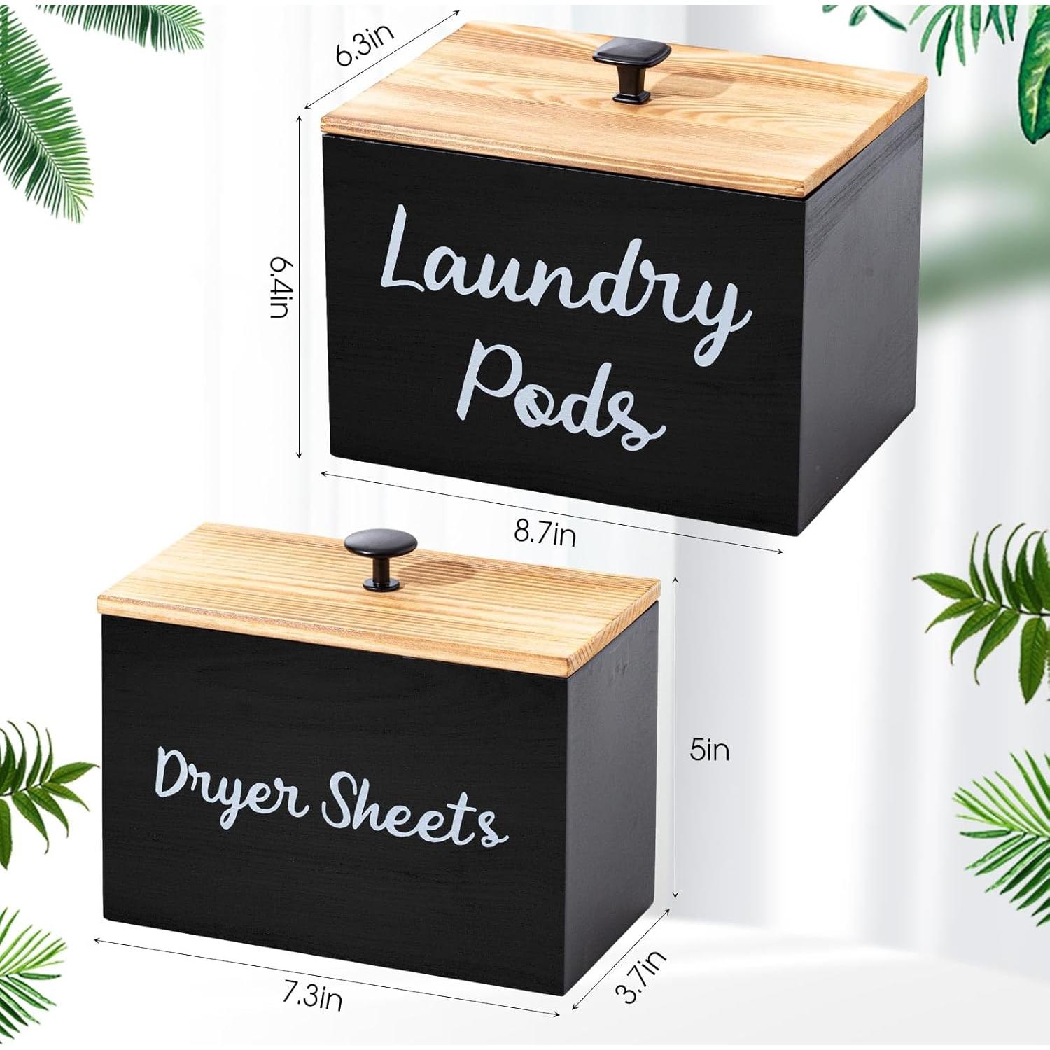 Soporte y Contenedor de Lavandería Dandat - Madera Negra 2 Pcs