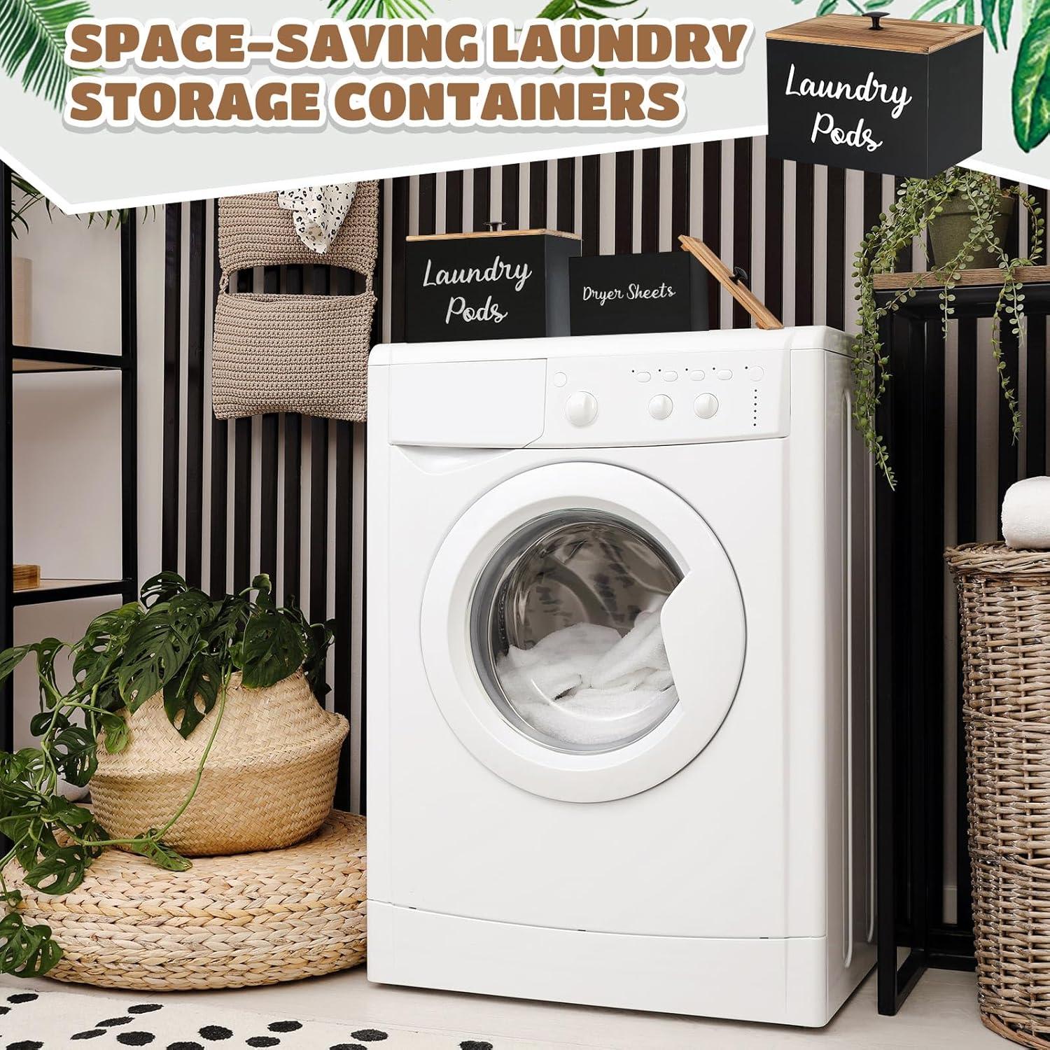 Soporte y Contenedor de Lavandería Dandat - Madera Negra 2 Pcs