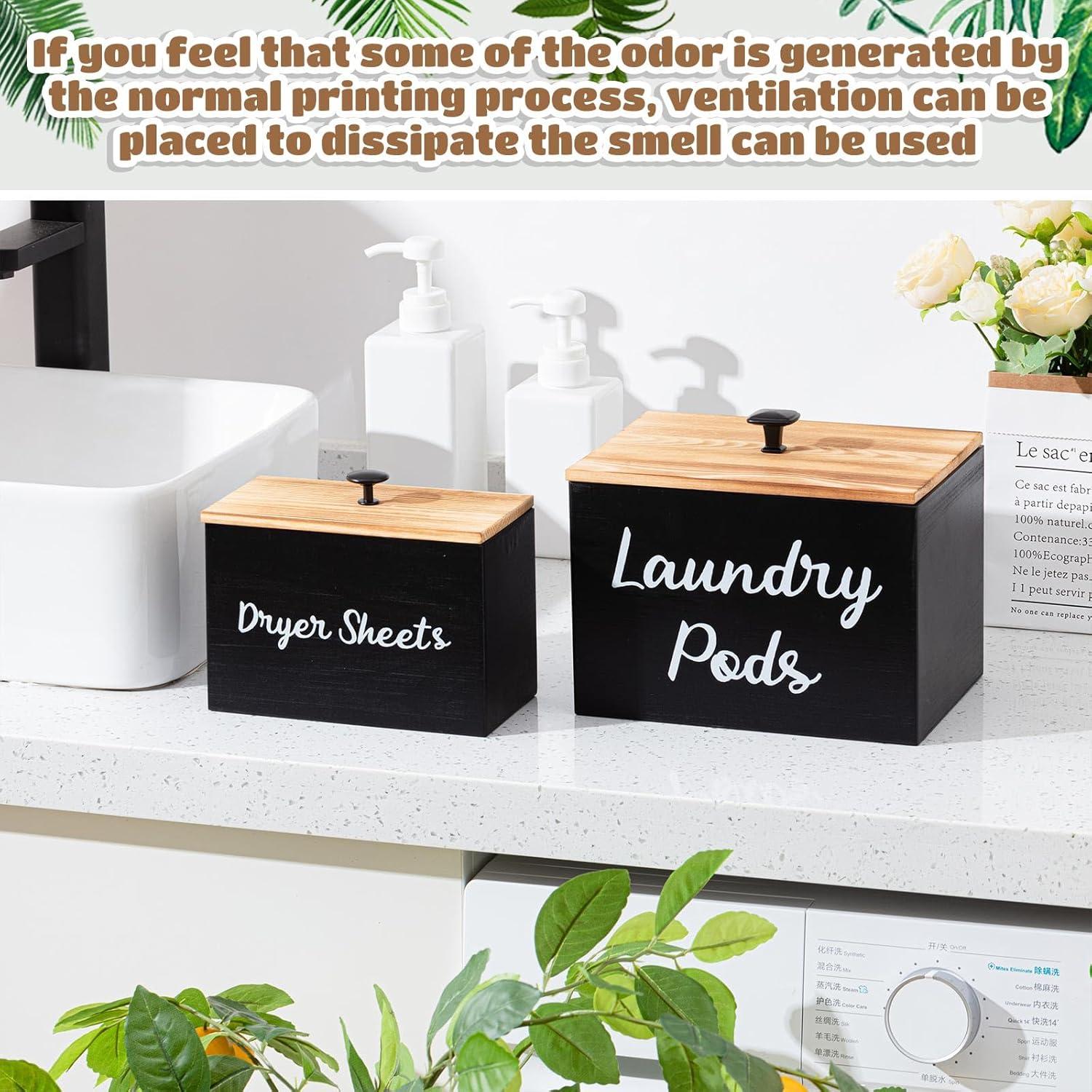 Soporte y Contenedor de Lavandería Dandat - Madera Negra 2 Pcs