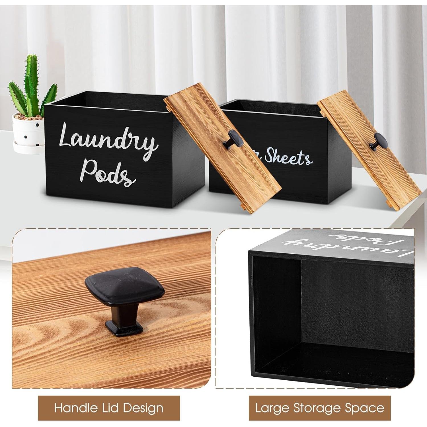 Soporte y Contenedor de Lavandería Dandat - Madera Negra 2 Pcs