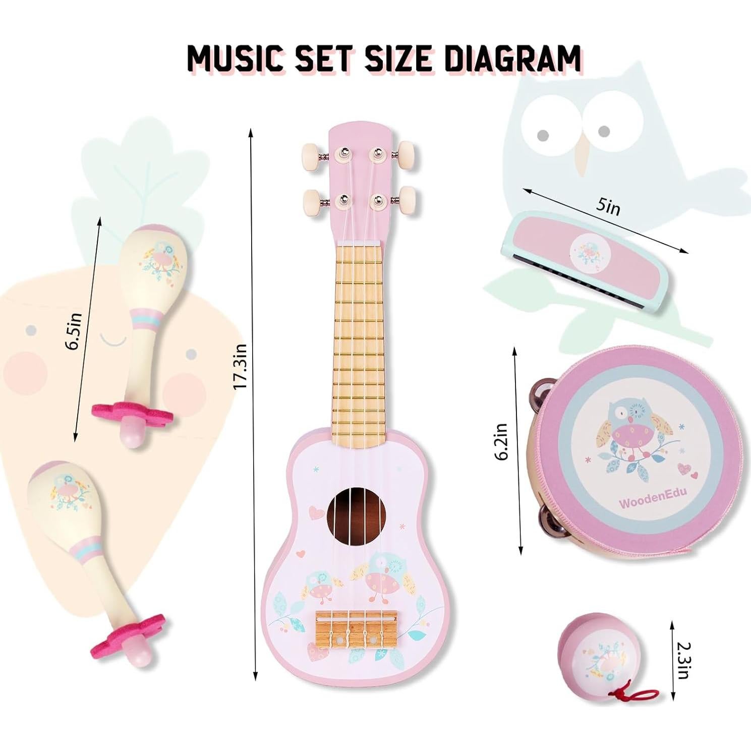 Conjunto Musical Infantil de Madera WoodenEdu - 6 Piezas Rosa