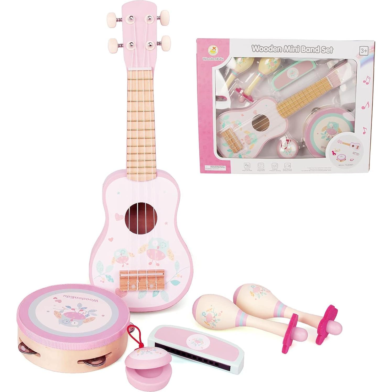 Conjunto Musical Infantil de Madera WoodenEdu - 6 Piezas Rosa