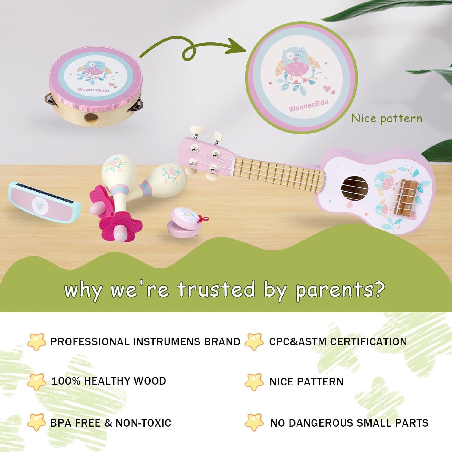 Conjunto Musical Infantil de Madera WoodenEdu - 6 Piezas Rosa