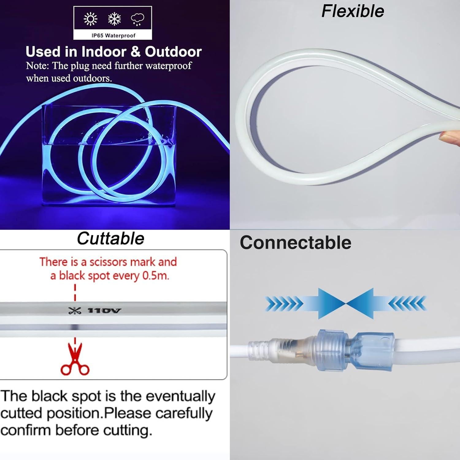 Luz de Neón LED SURNIE 15m Azul Impermeable para Interiores y Exteriores