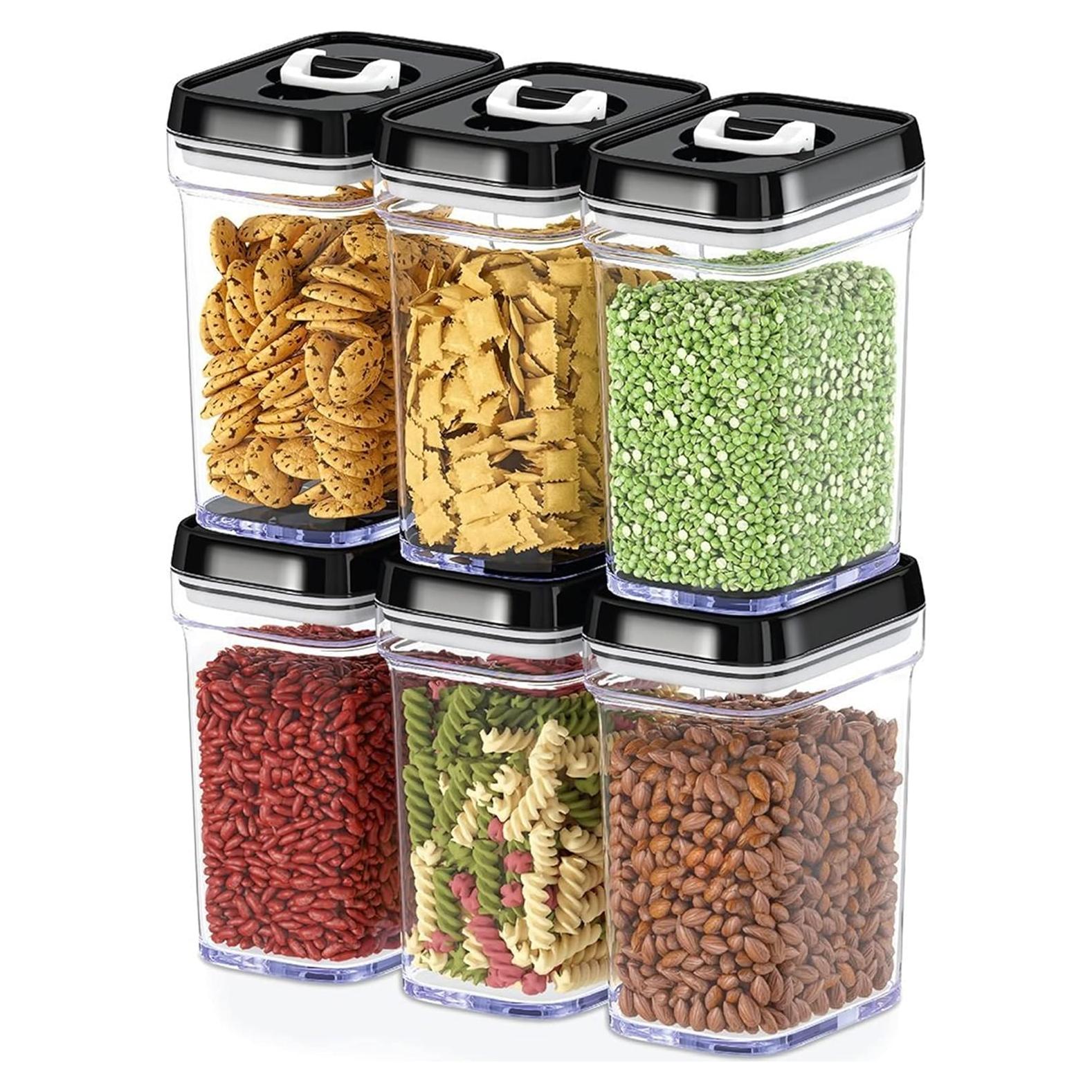 DWËLLZA KITCHEN Airtight Food Storage Containers with Lids – 6 Piece Set Air Tight Kitchen Storage Containers for Pantry Organization and Storage - Clear Plastic BPA-Free - Keeps Food Fresh & Dry