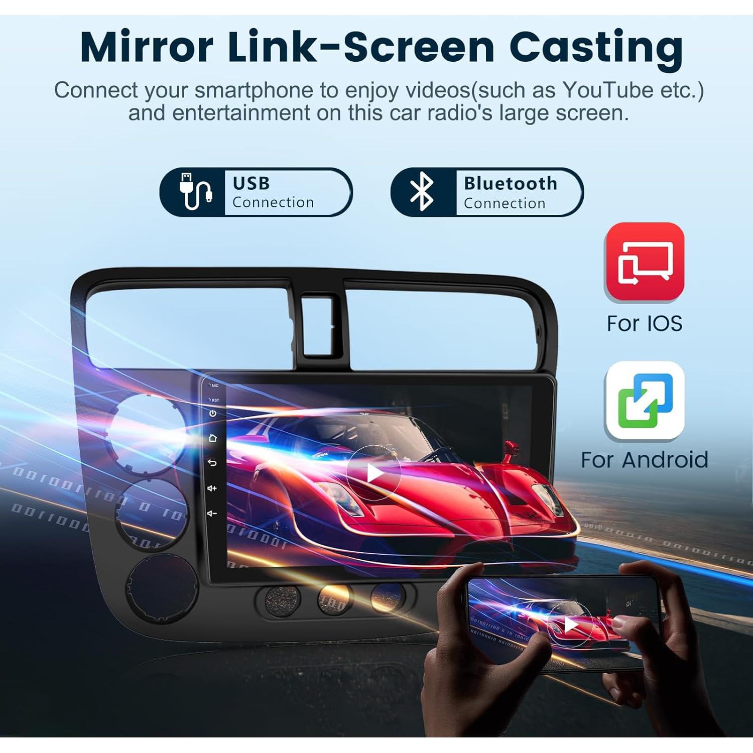 Estéreo de Coche Podofo para Honda Civic 2001-2005 9" HD