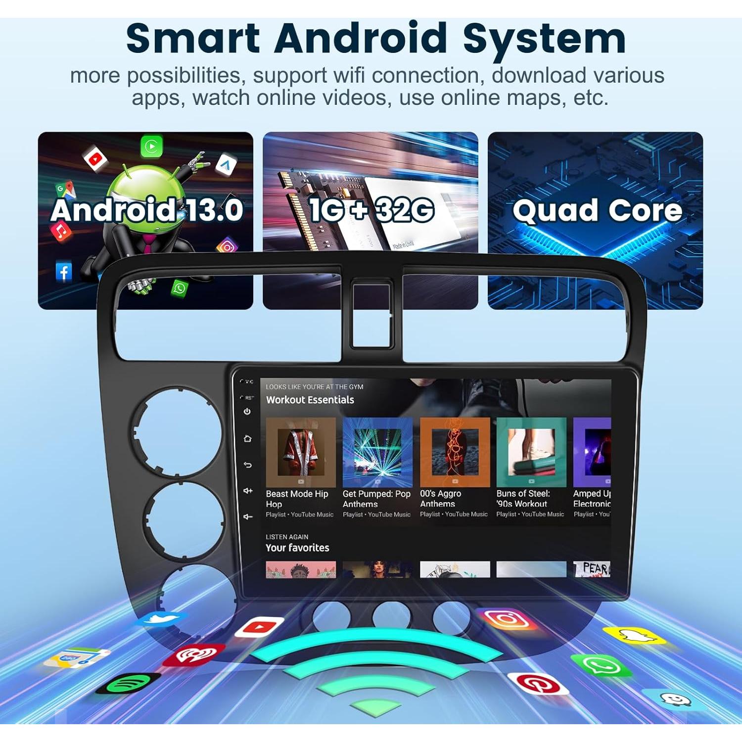 Estéreo de Coche Podofo para Honda Civic 2001-2005 9" HD