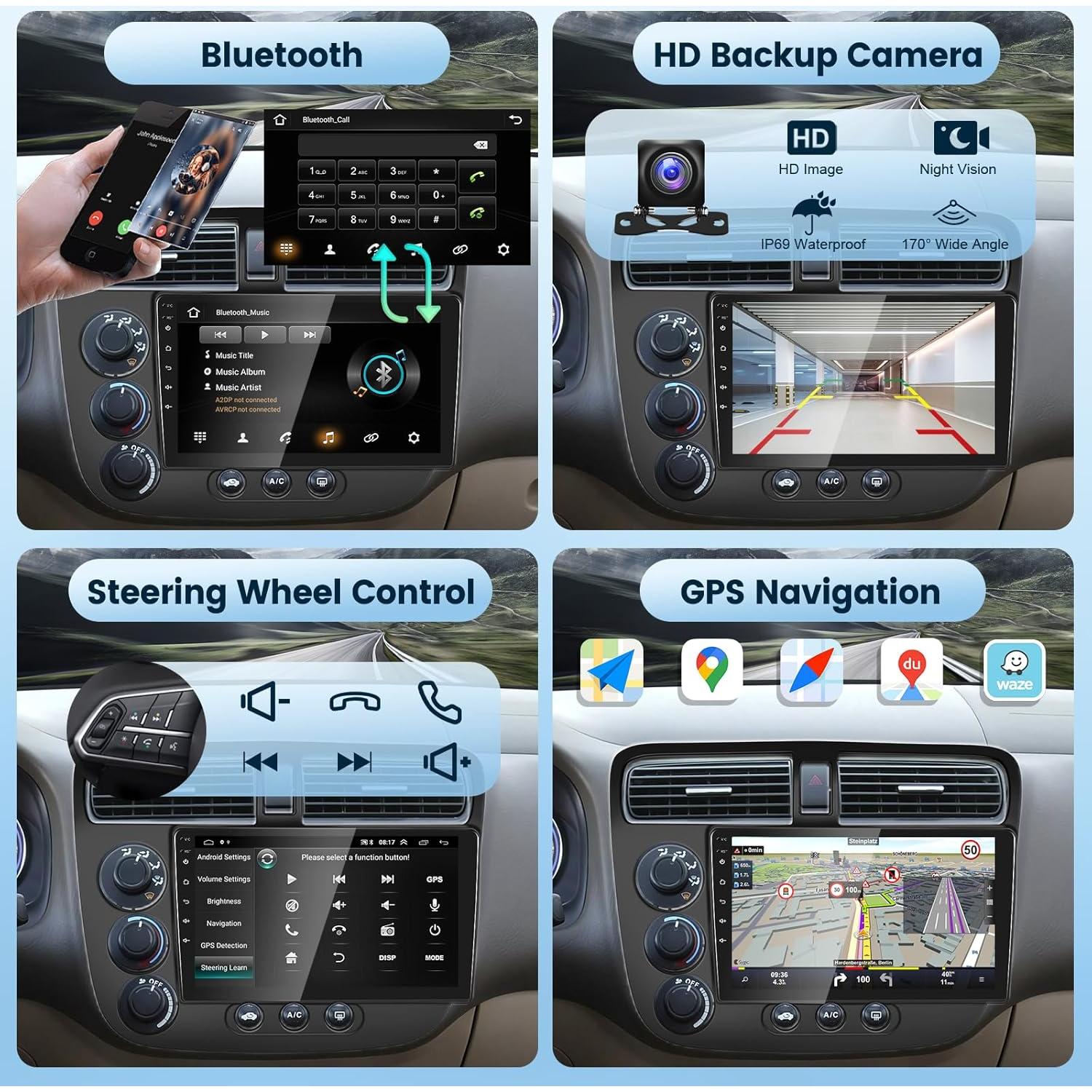 Estéreo de Coche Podofo para Honda Civic 2001-2005 9" HD