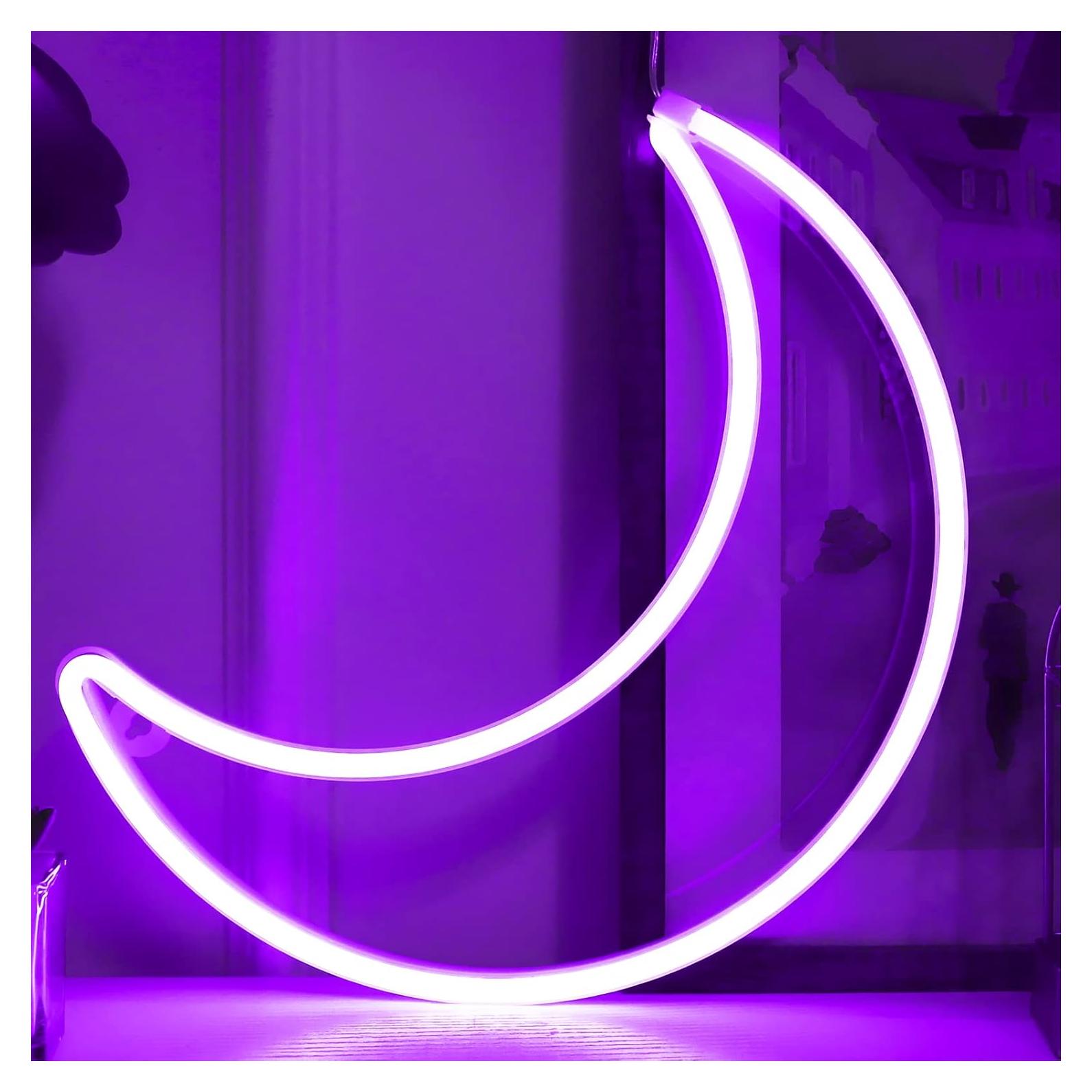 Luz de Neón Morada en Forma de Luna - Decoración LED 5V