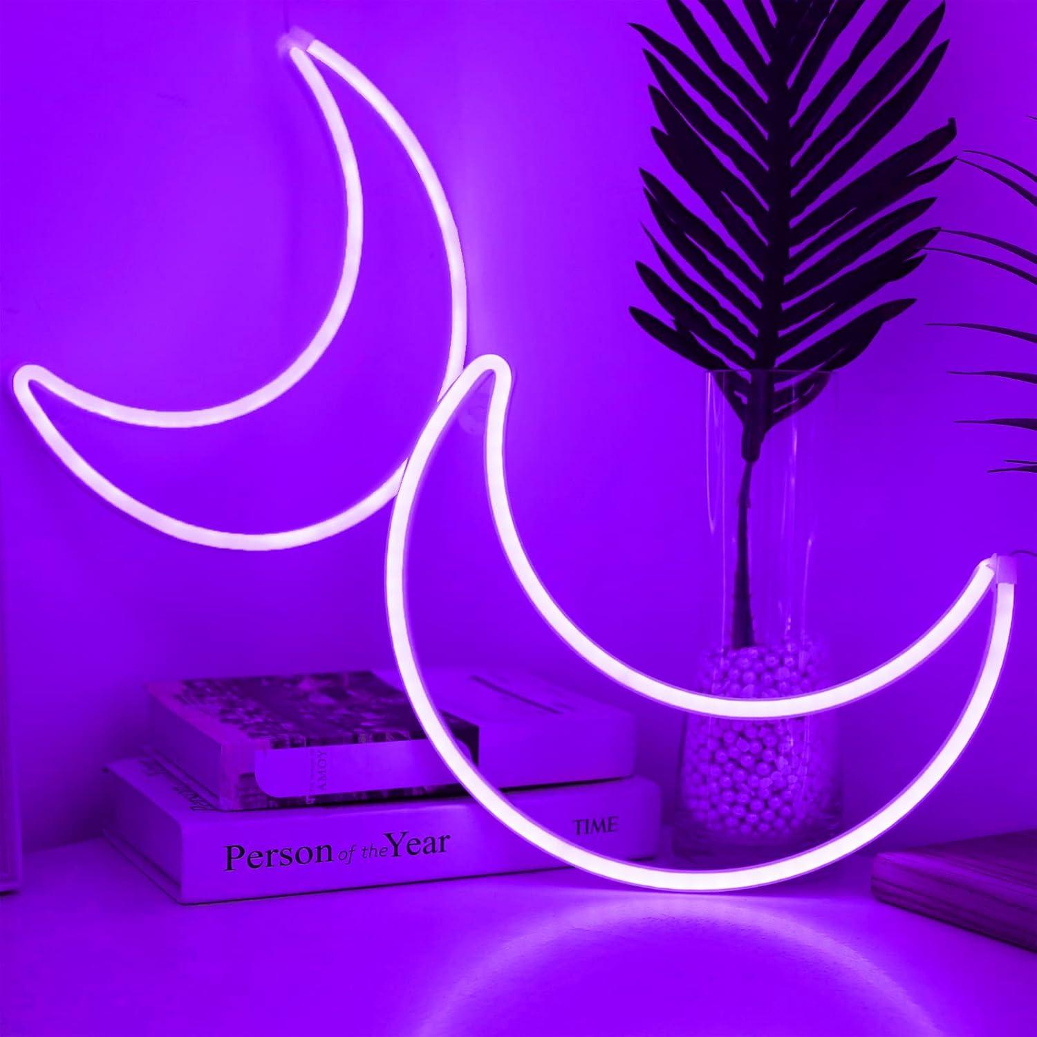 Luz de Neón Morada en Forma de Luna - Decoración LED 5V