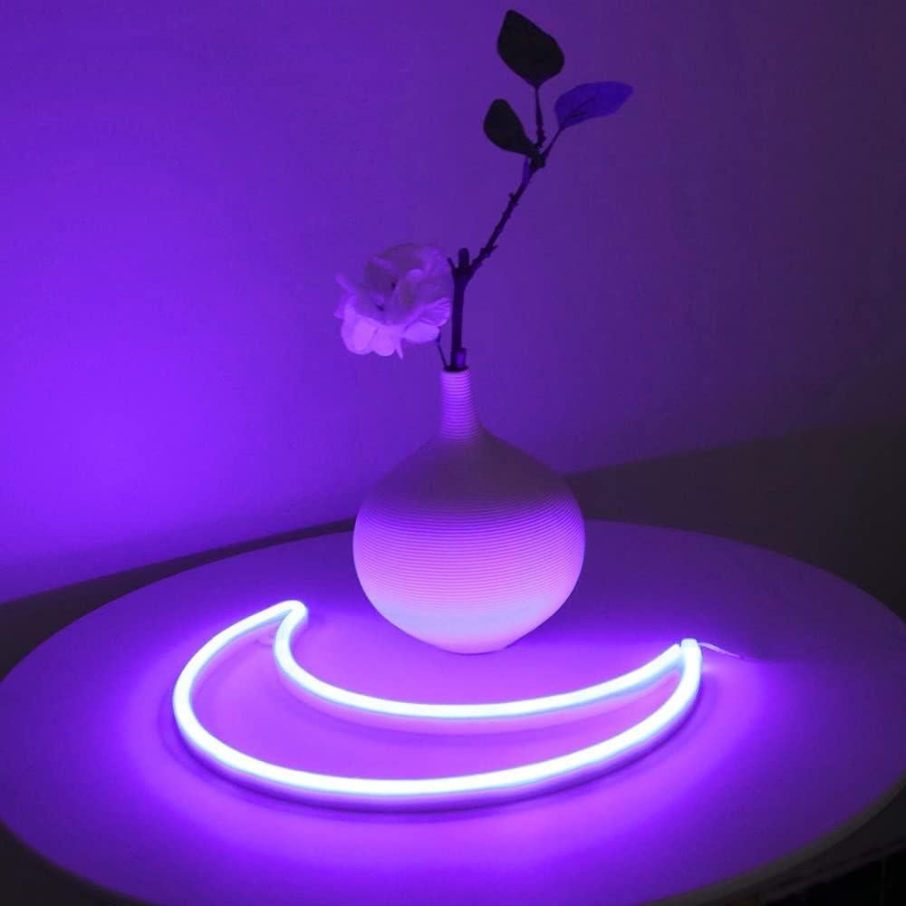 Luz de Neón Morada en Forma de Luna - Decoración LED 5V