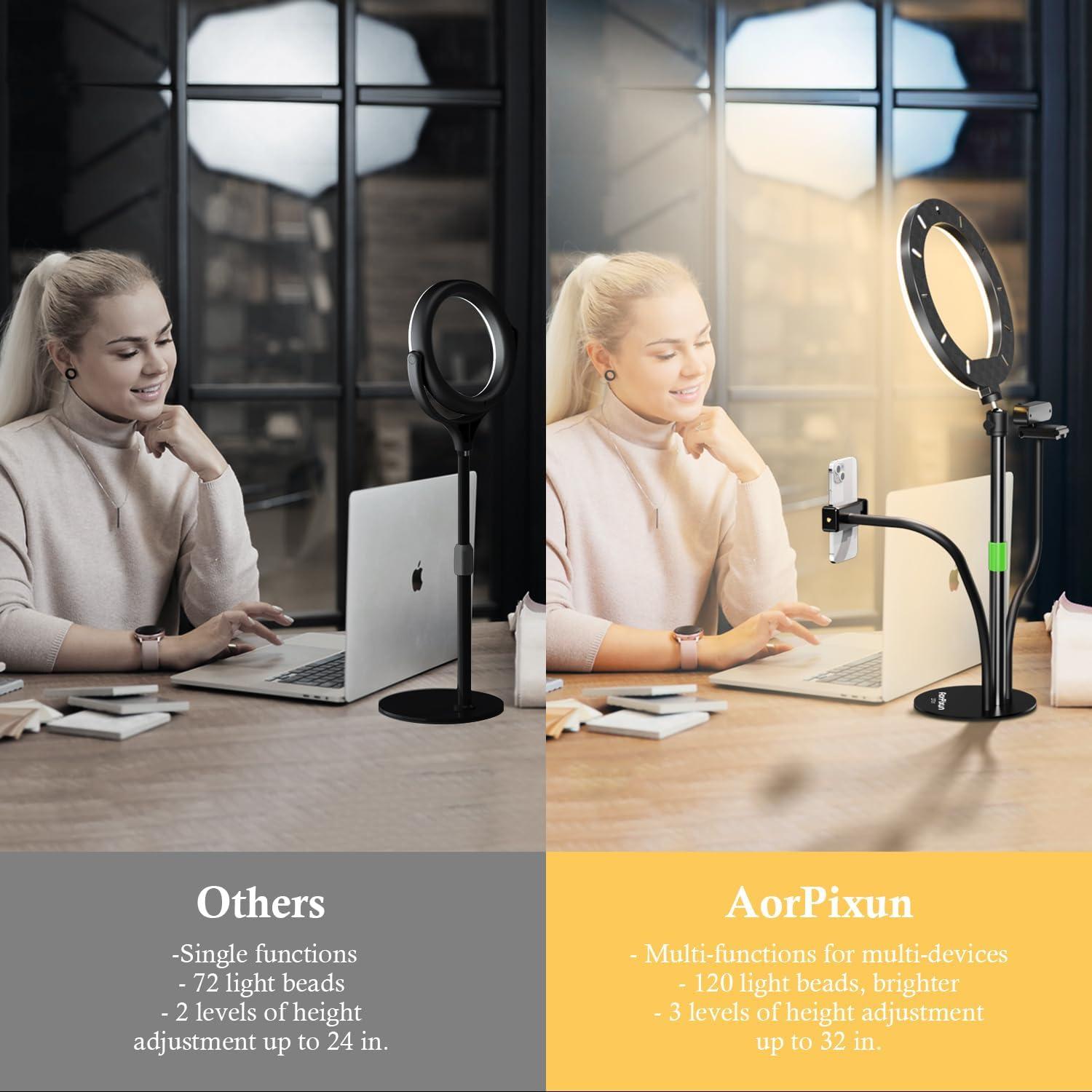 Luz de Anillo LED 10'' AorPixun con Soporte y Ajustable