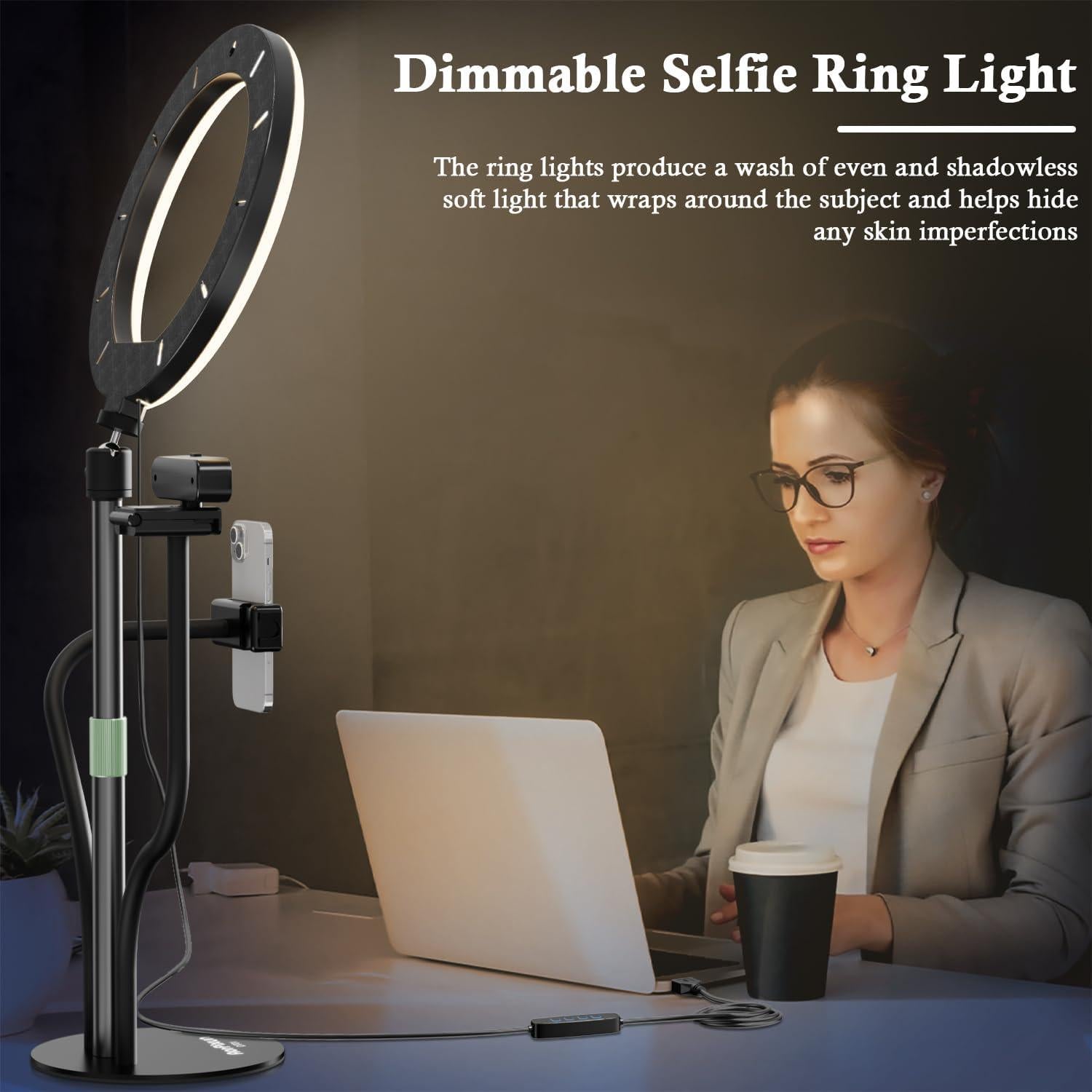 Luz de Anillo LED 10'' AorPixun con Soporte y Ajustable