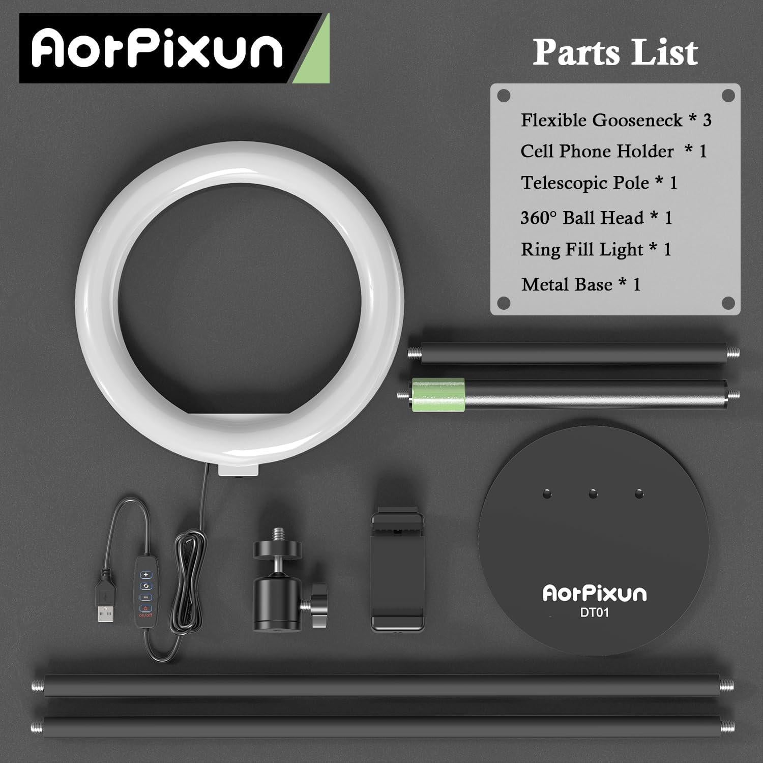 Luz de Anillo LED 10'' AorPixun con Soporte y Ajustable