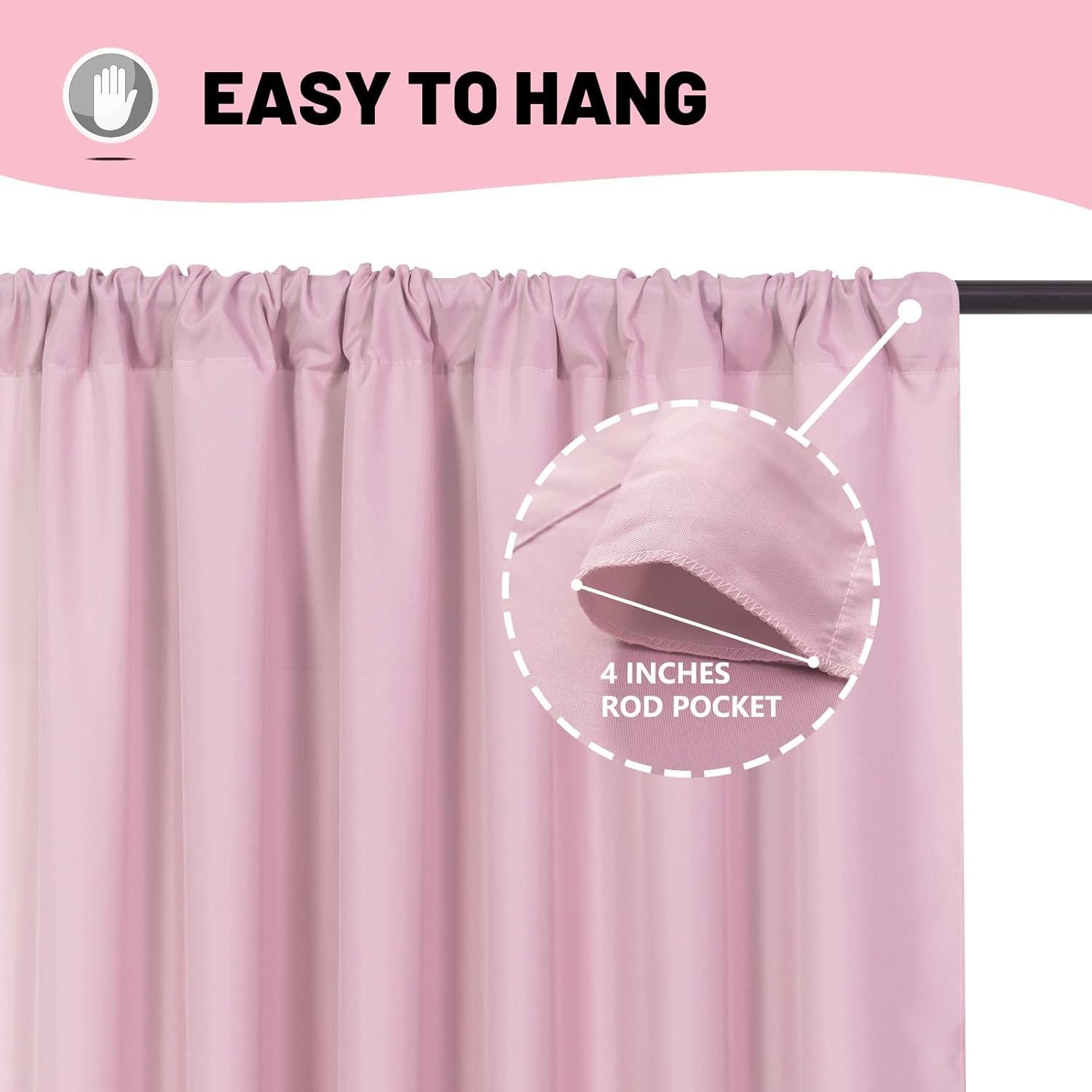 Pink Backdrop Curtain for Parties Rod Pocket Pink Curtains Photography Backdrop Drapes Privacy Fabric Decoration for Birthday Party Wedding Baby Shower Home Decor, 5ft x 7ft, 2 Panels
