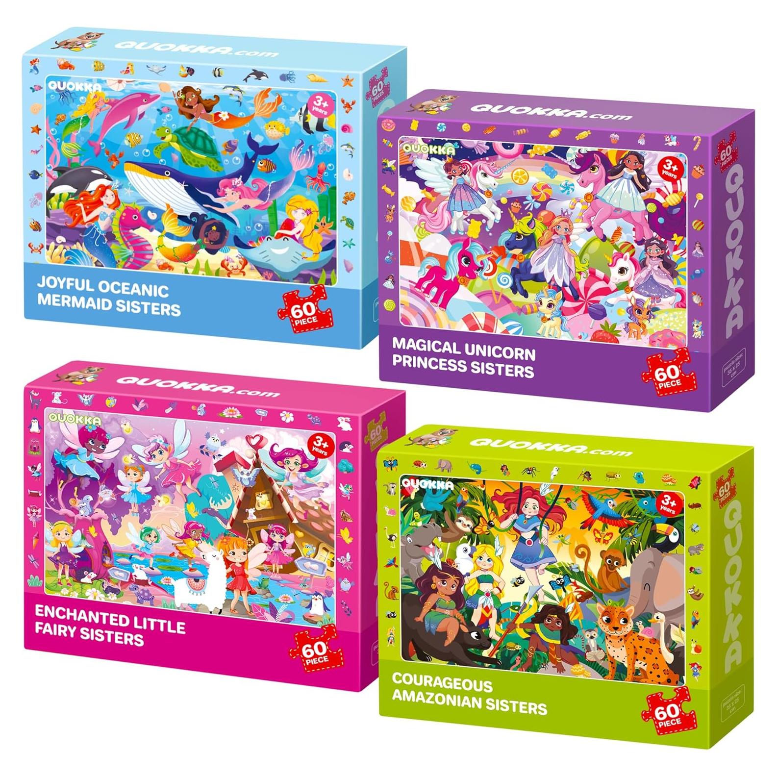 Puzzles de Princesa QUOKKA - 4 Puzzles de 60 Piezas para Niños 3-6 Años