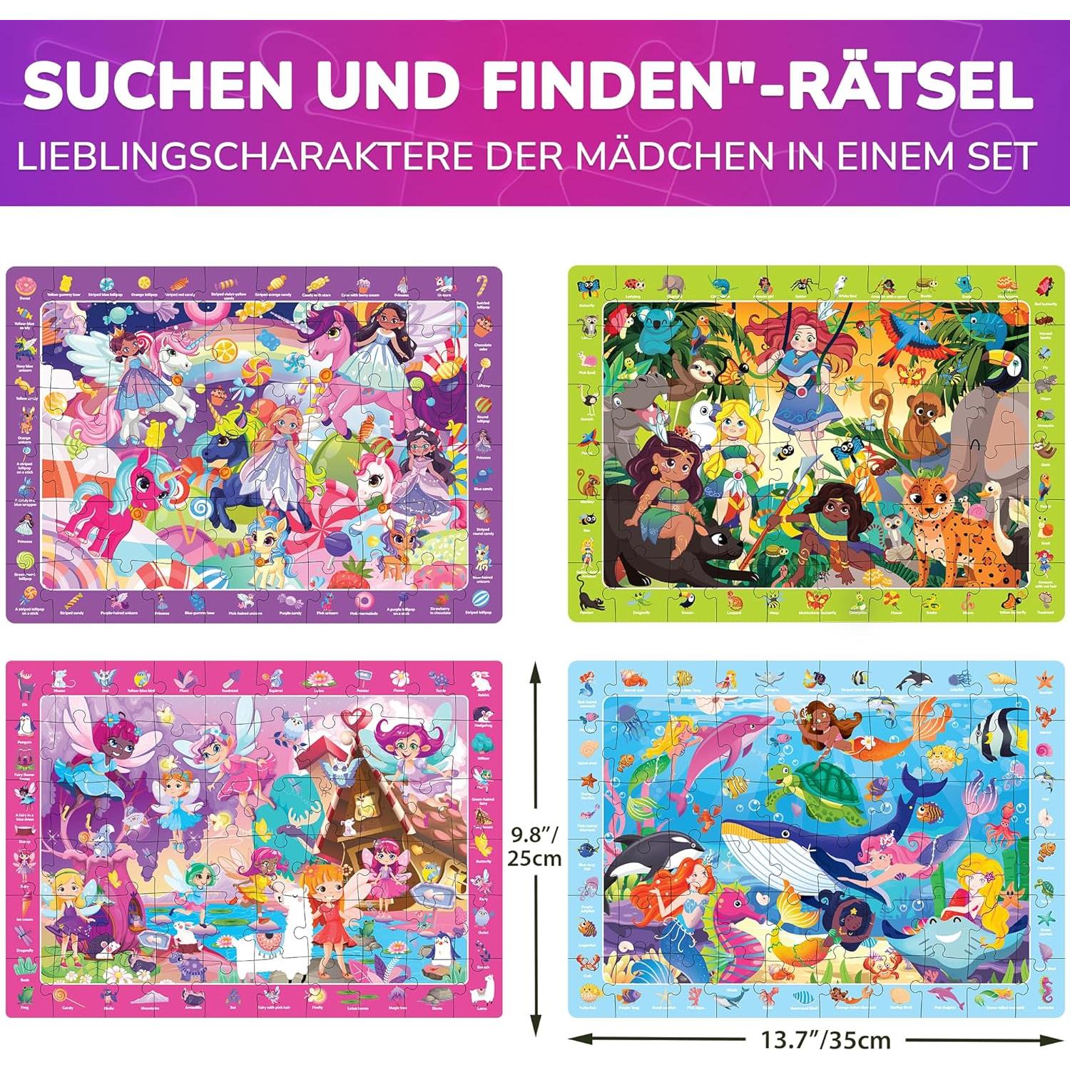 Puzzles de Princesa QUOKKA - 4 Puzzles de 60 Piezas para Niños 3-6 Años