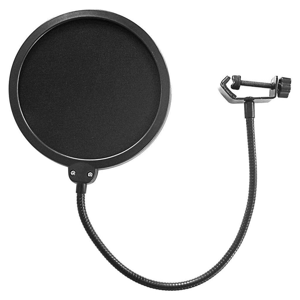 AxcessAbles 6 Inch Dual Layer Studio Microphone Pop Filter for Isolation Shield, Pop Blocker with 14 Inch Gooseneck for Blue Yeti Mic, AT2020, Recording Studios. Mic Pop Guard