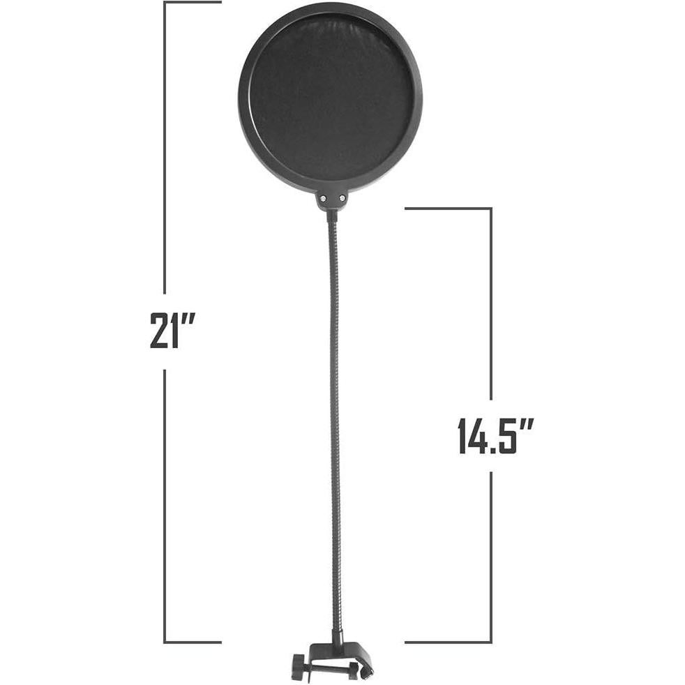 AxcessAbles 6 Inch Dual Layer Studio Microphone Pop Filter for Isolation Shield, Pop Blocker with 14 Inch Gooseneck for Blue Yeti Mic, AT2020, Recording Studios. Mic Pop Guard