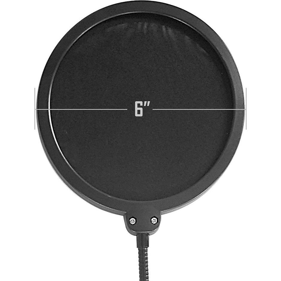 AxcessAbles 6 Inch Dual Layer Studio Microphone Pop Filter for Isolation Shield, Pop Blocker with 14 Inch Gooseneck for Blue Yeti Mic, AT2020, Recording Studios. Mic Pop Guard
