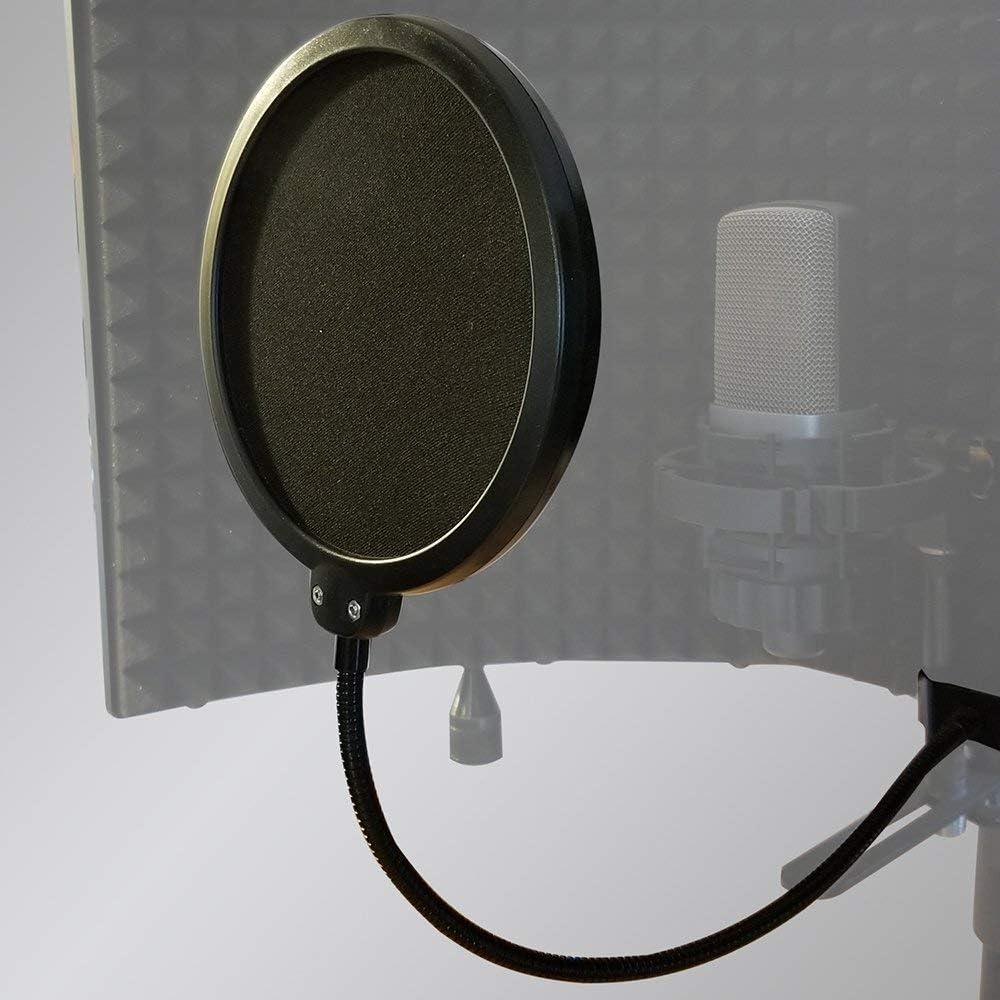 AxcessAbles 6 Inch Dual Layer Studio Microphone Pop Filter for Isolation Shield, Pop Blocker with 14 Inch Gooseneck for Blue Yeti Mic, AT2020, Recording Studios. Mic Pop Guard