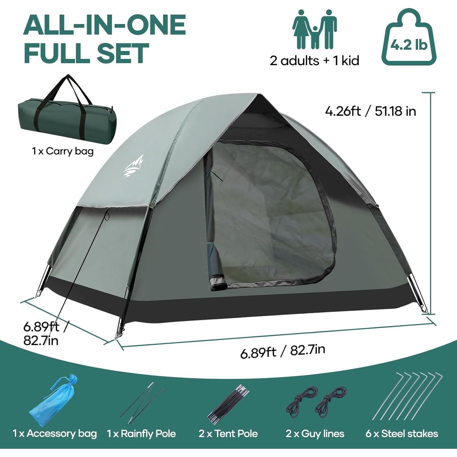 Carpa de Camping Kejector para 2-3 Personas, Impermeable y UV