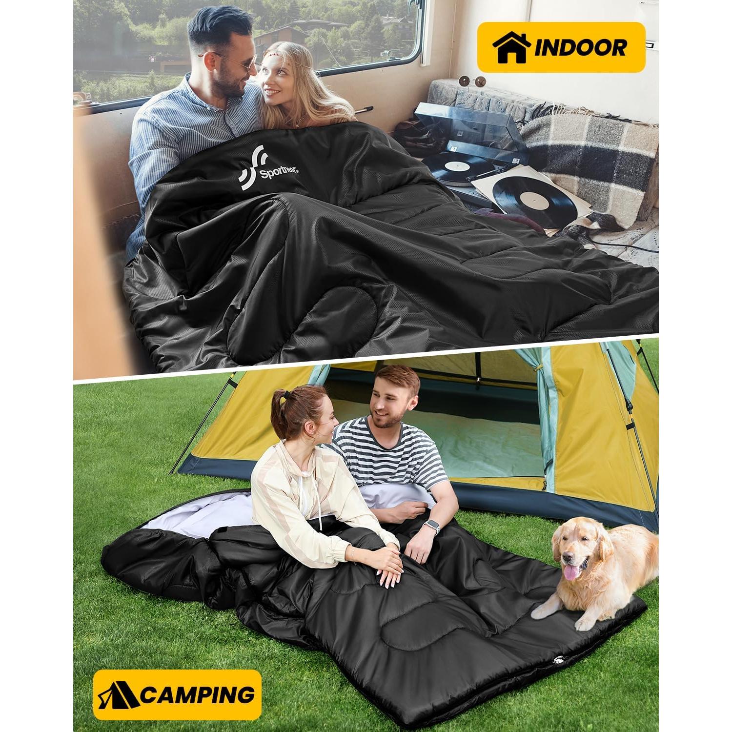Saco de dormir doble Sportneer para 2 personas, 3 estaciones