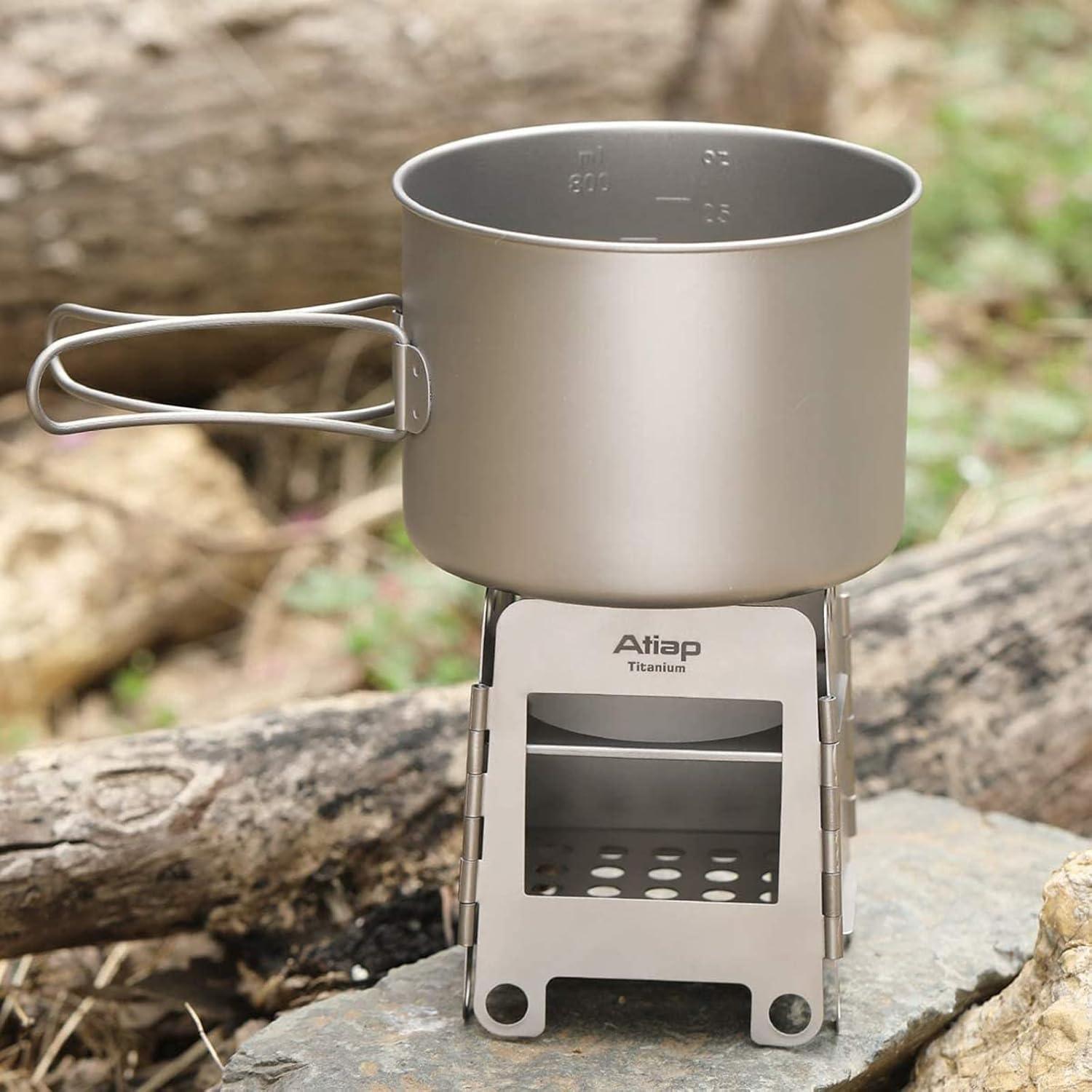 Titanium Wood Burning Stove, Foldable Camping Backpacking Stove, Portable Wood Stove Alcohol Stove for Outdoor Camping Picnic BBQ