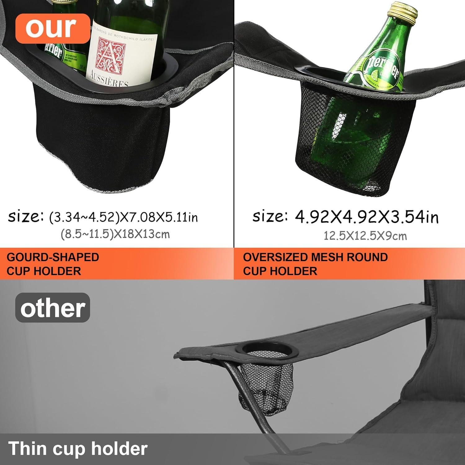 Oversized Folding Camping Chair,Heavy Duty Padded Portable Lawn Chair w/Extra Large Cup Holder,Side Pocket for Adults Outdoor Sports Hiking Beach Garden Picnic,Black