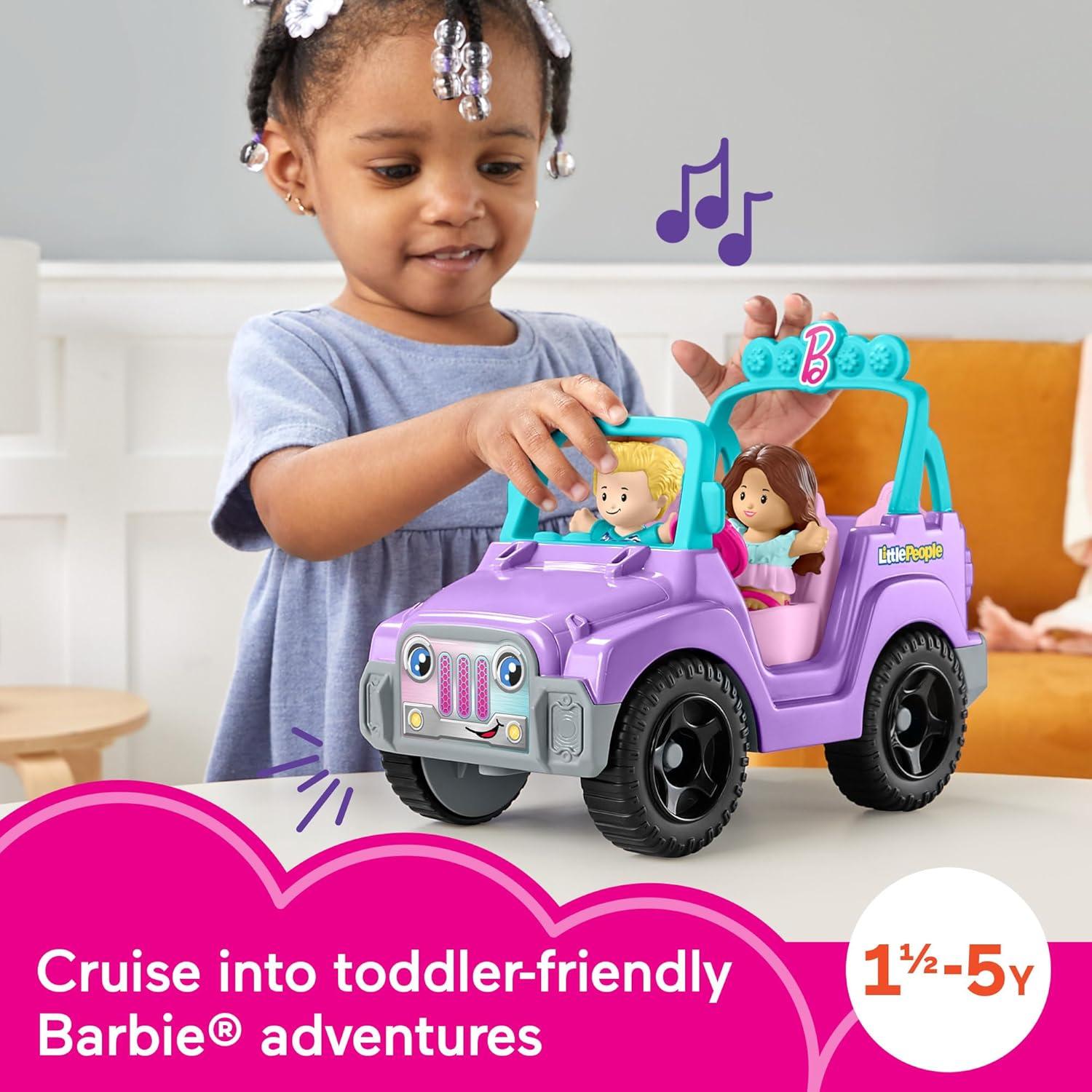 Fisher-Price Little People Barbie Toddler Toy Car Beach Cruiser with Music Sounds and 2 Figures for Pretend Play Kids Ages 18+ Months​