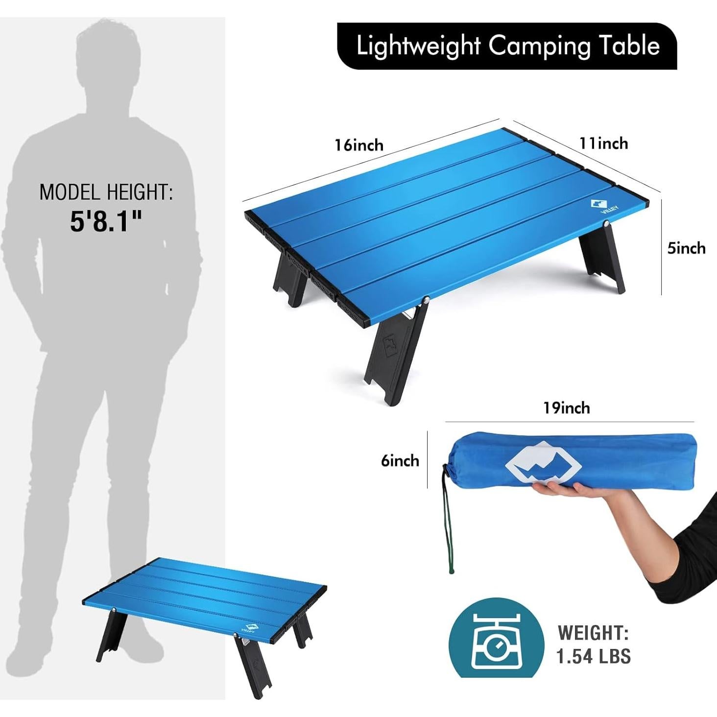 Mesa Plegable de Playa VILLEY, Aluminio Ultraligero 40kg