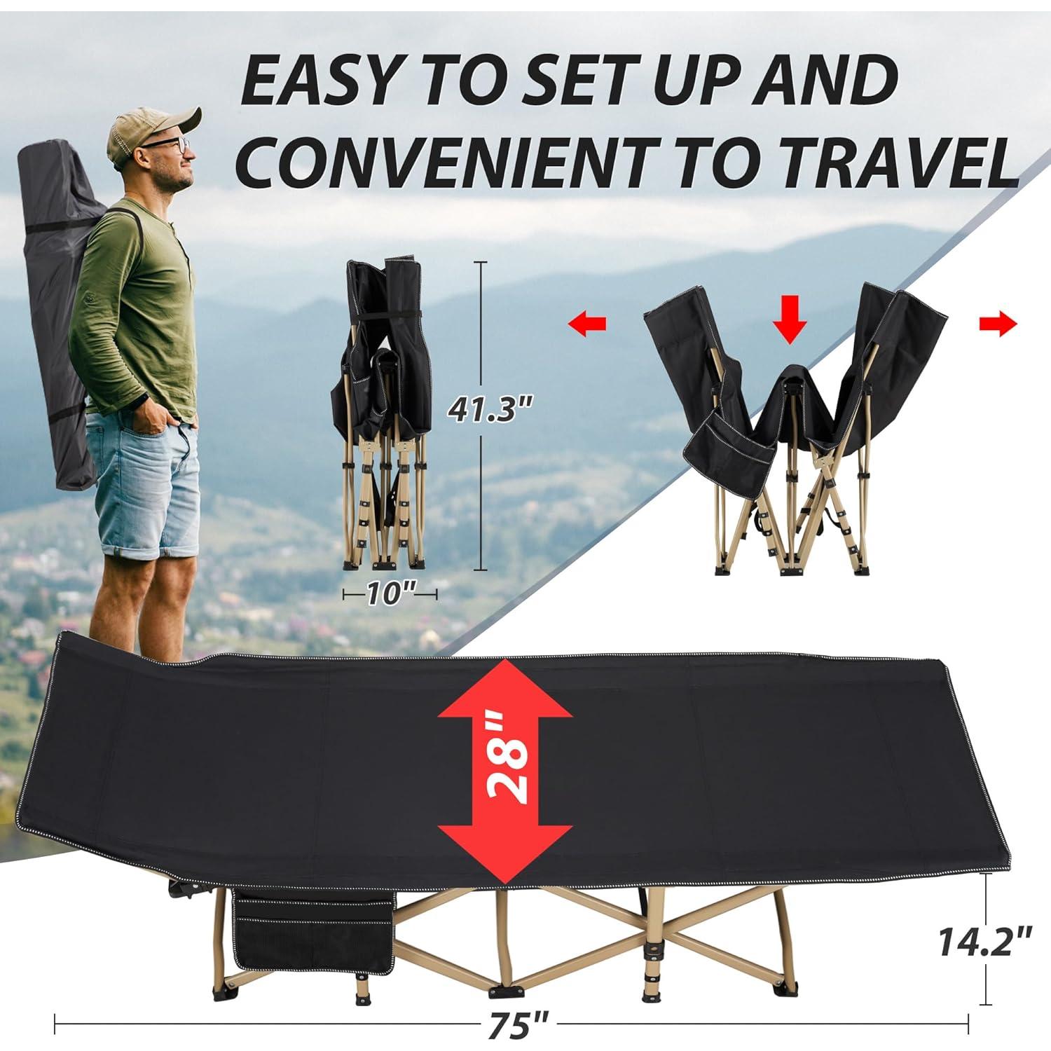 Cama Plegable para Camping Candockway 272KG Negra con Colchón