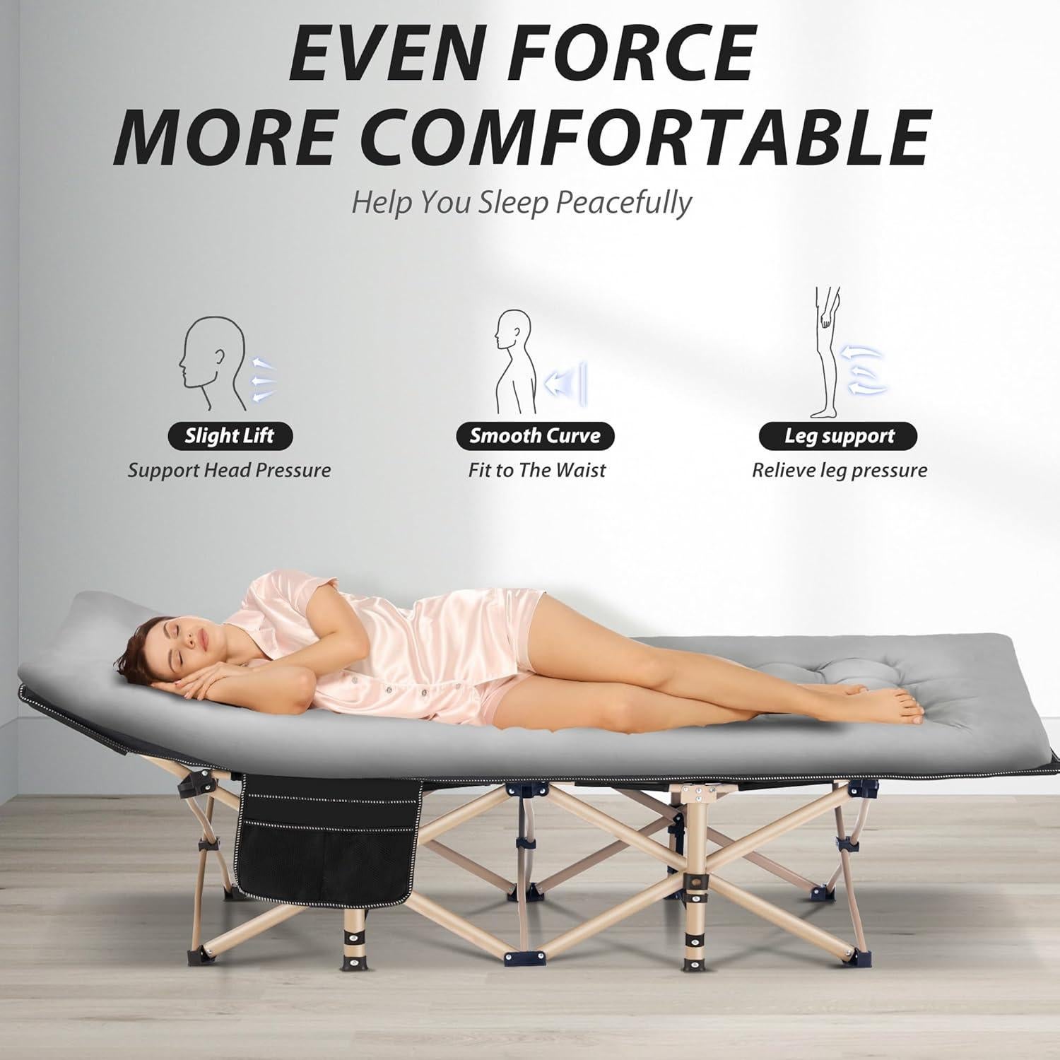 Cama Plegable para Camping Candockway 272KG Negra con Colchón