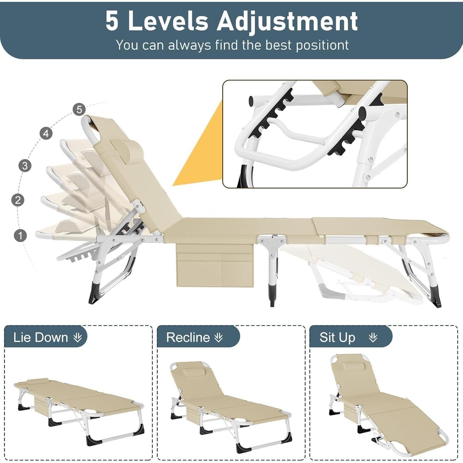 Cama Plegable Slsy 5 Posiciones para Exterior 191x68 cm