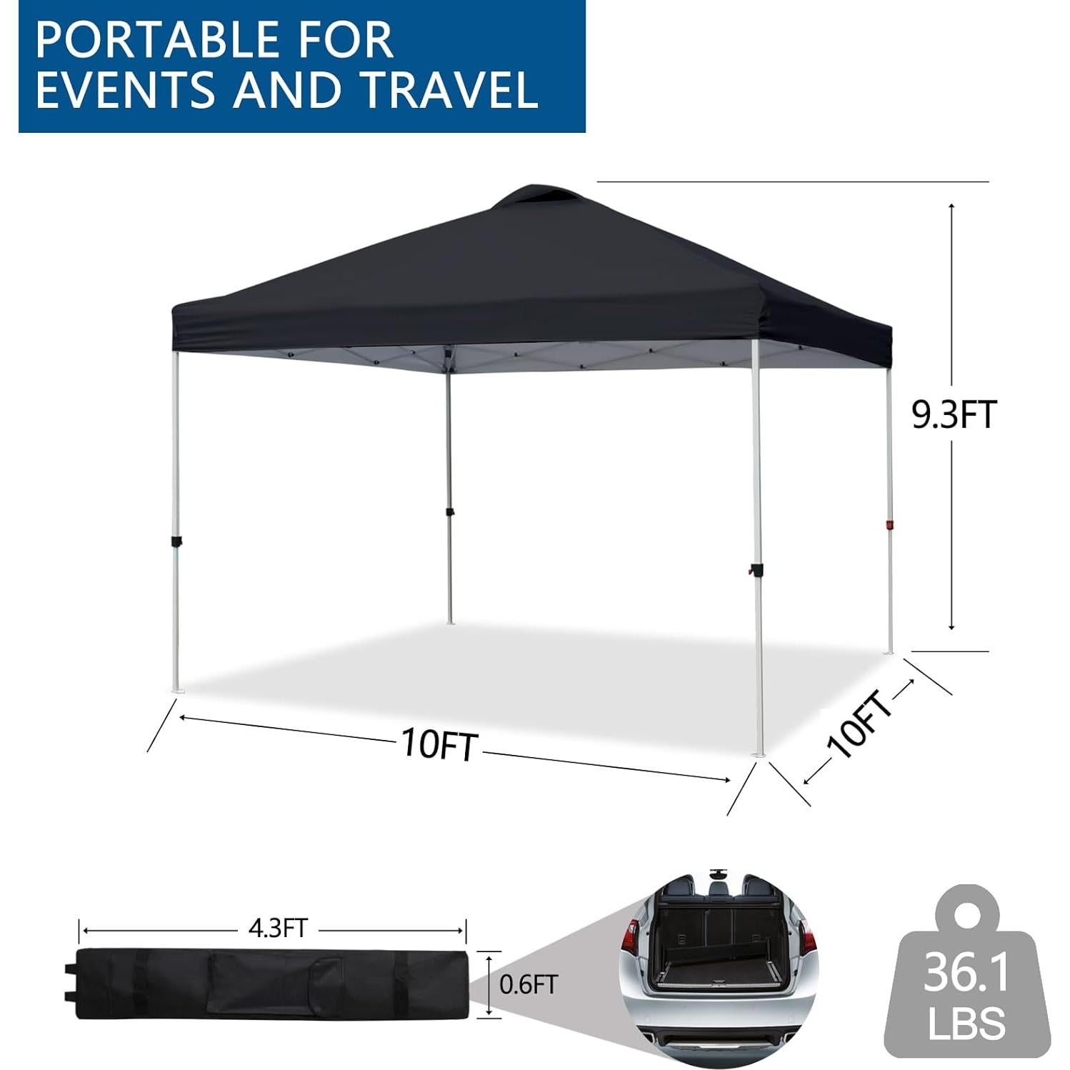 Carpa Plegable VINGLI 10x10 Negra Impermeable Ajustable