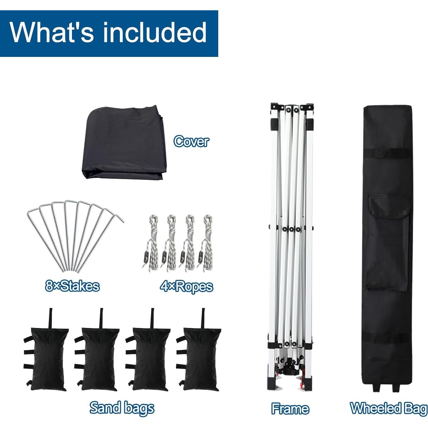 Carpa Plegable VINGLI 10x10 Negra Impermeable Ajustable