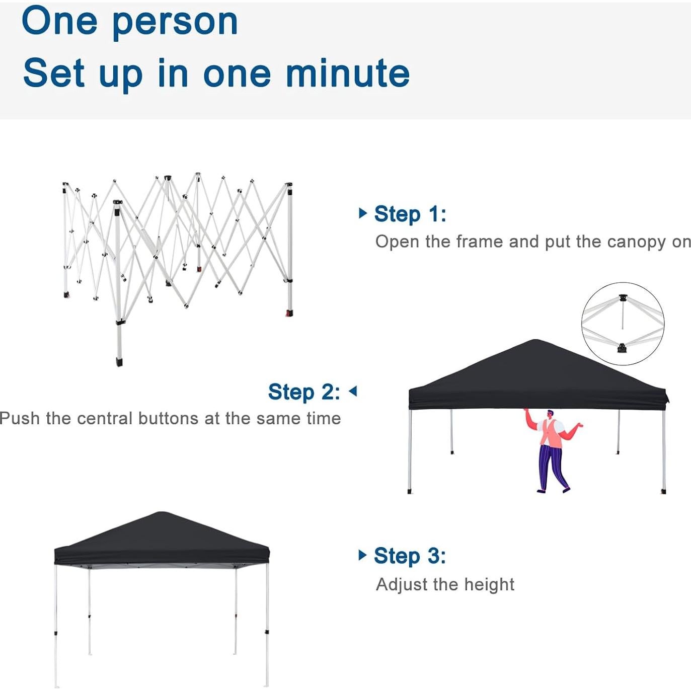 Carpa Plegable VINGLI 10x10 Negra Impermeable Ajustable
