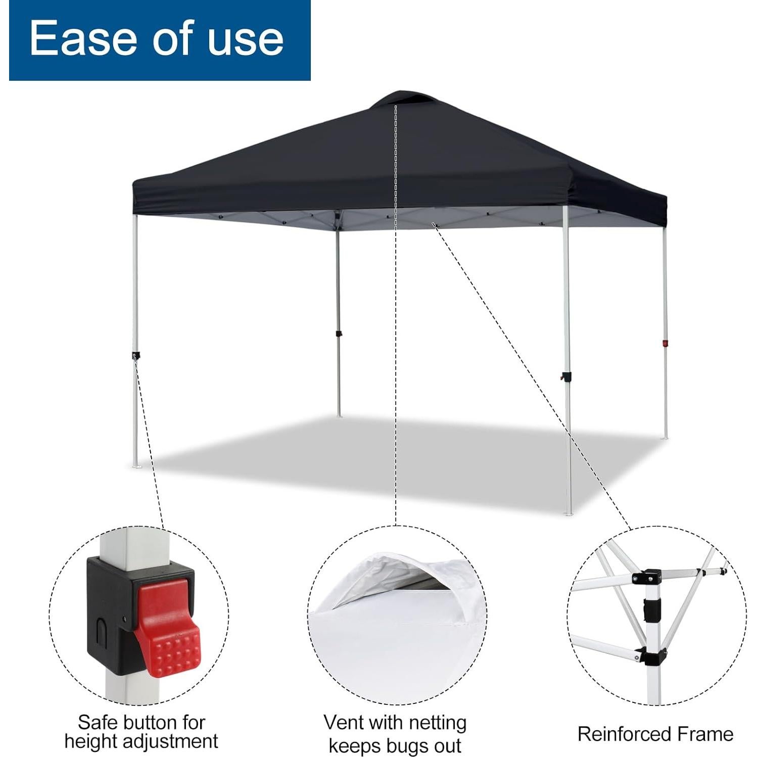 Carpa Plegable VINGLI 10x10 Negra Impermeable Ajustable