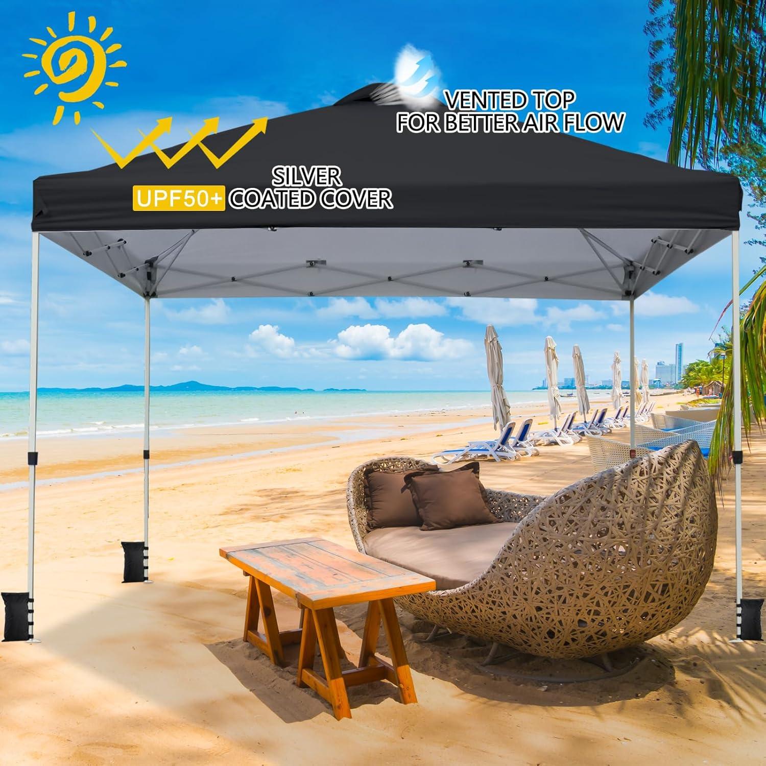 Carpa Plegable VINGLI 10x10 Negra Impermeable Ajustable
