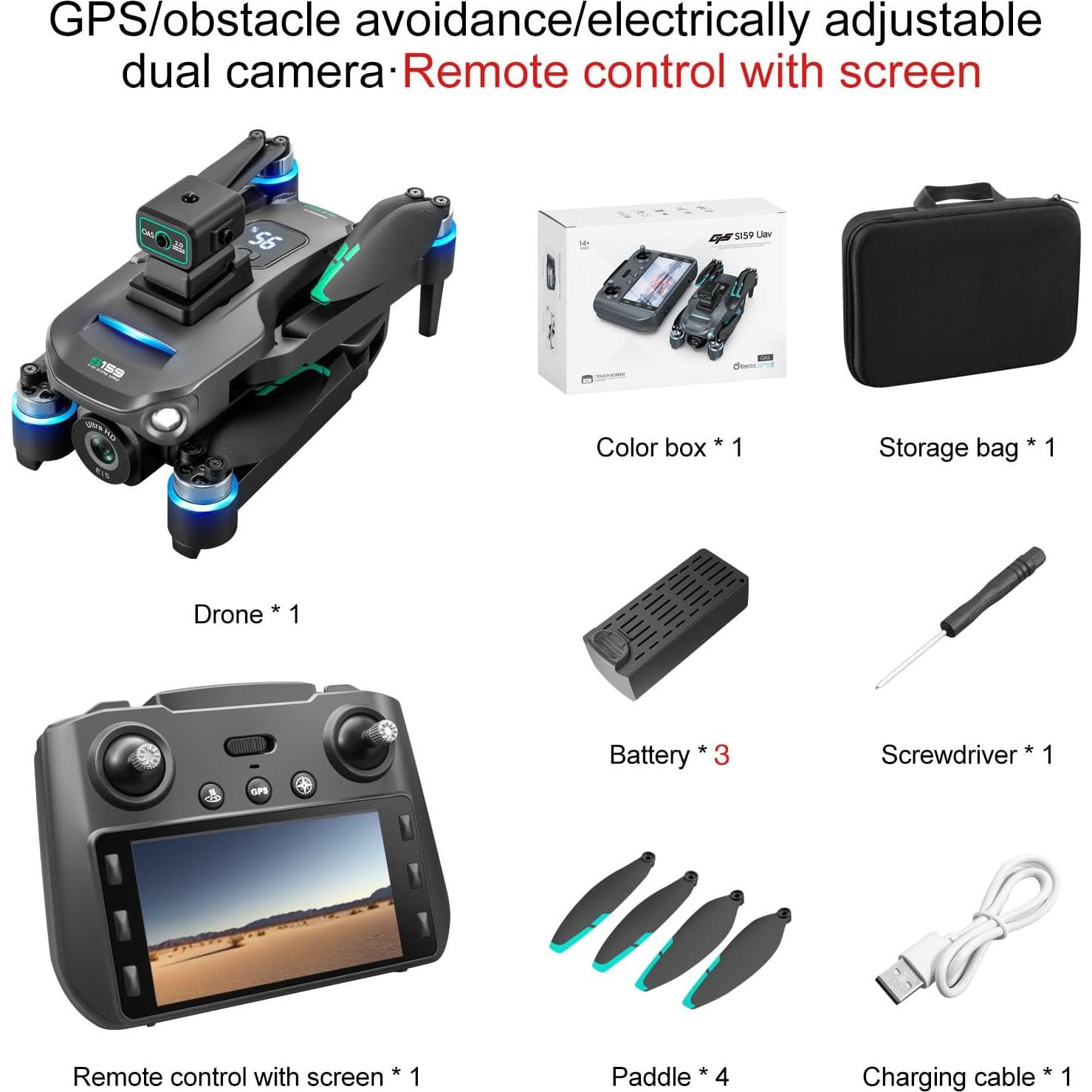 Drones with Camera for Adults 4K, GPS UHD Drone, 5G Remote Controller with Screen, One Key Return, Dual Camere, 3rd Gear Speed, Optical Flow Mode and Obstacle Avoidance, Drone for Beginners (Black)