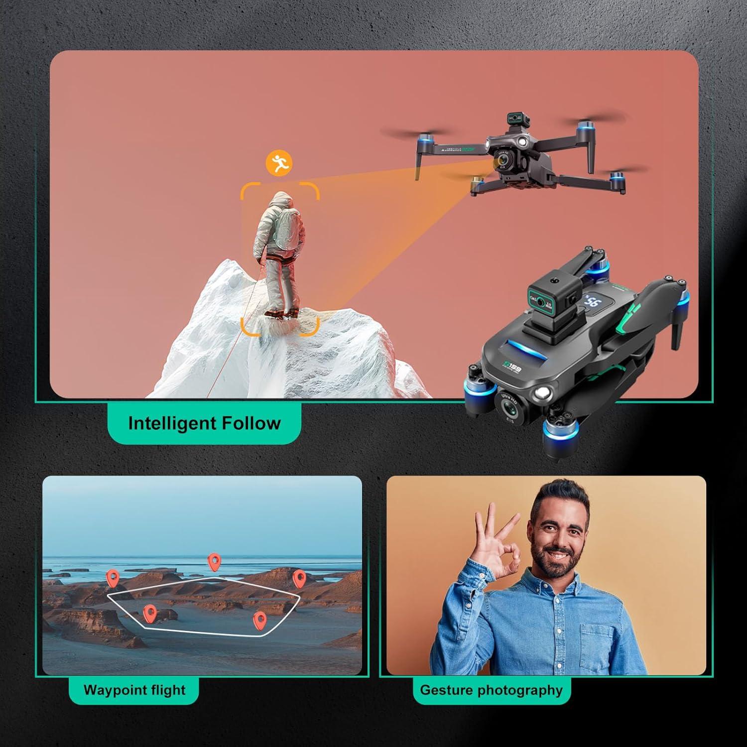 Drones with Camera for Adults 4K, GPS UHD Drone, 5G Remote Controller with Screen, One Key Return, Dual Camere, 3rd Gear Speed, Optical Flow Mode and Obstacle Avoidance, Drone for Beginners (Black)