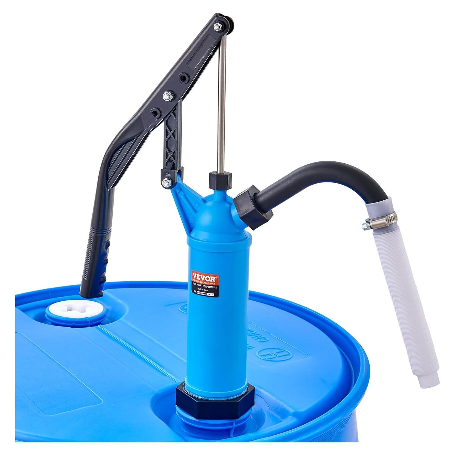 VEVOR Drum Pump, 9.5 oz. Per Stroke, Lever-Action Barrel Pump, Fits 5-55 Gallon Drums with 3-Section Suction Tube Assembly & Hose, Hand Operated, Designed to Transfer Water, Alcohol, Corrosive Liquids