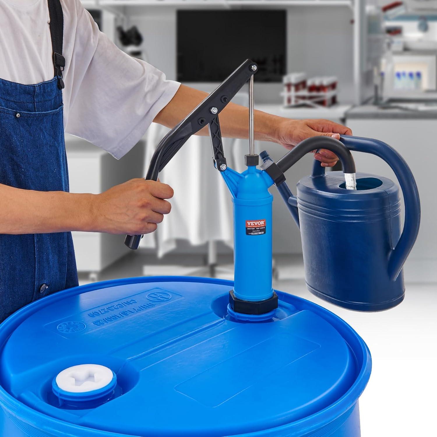 VEVOR Drum Pump, 9.5 oz. Per Stroke, Lever-Action Barrel Pump, Fits 5-55 Gallon Drums with 3-Section Suction Tube Assembly & Hose, Hand Operated, Designed to Transfer Water, Alcohol, Corrosive Liquids