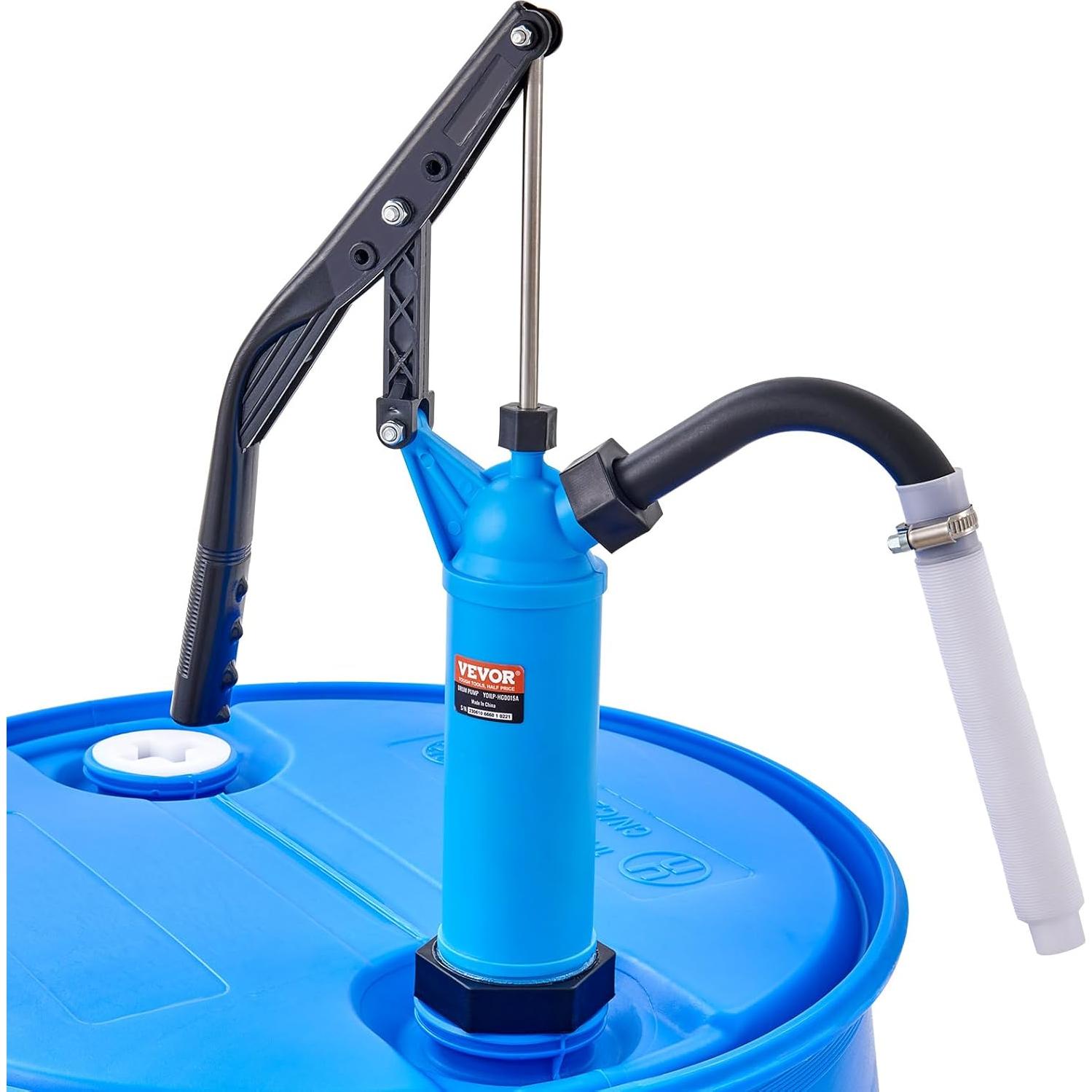 VEVOR Drum Pump, 9.5 oz. Per Stroke, Lever-Action Barrel Pump, Fits 5-55 Gallon Drums with 3-Section Suction Tube Assembly & Hose, Hand Operated, Designed to Transfer Water, Alcohol, Corrosive Liquids