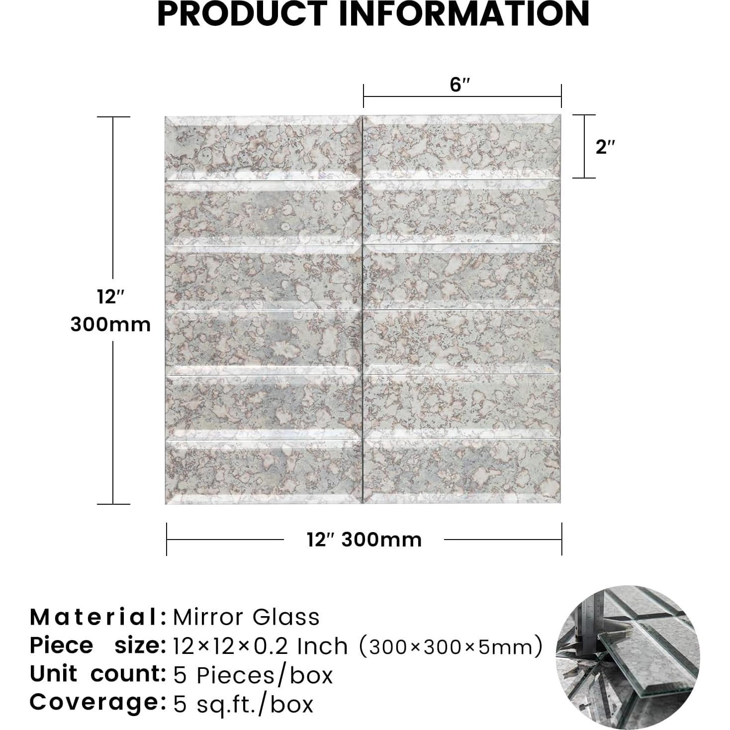 Espejo de Mosaico Autoadhesivo Adedeo 30x30 cm 5 Hojas