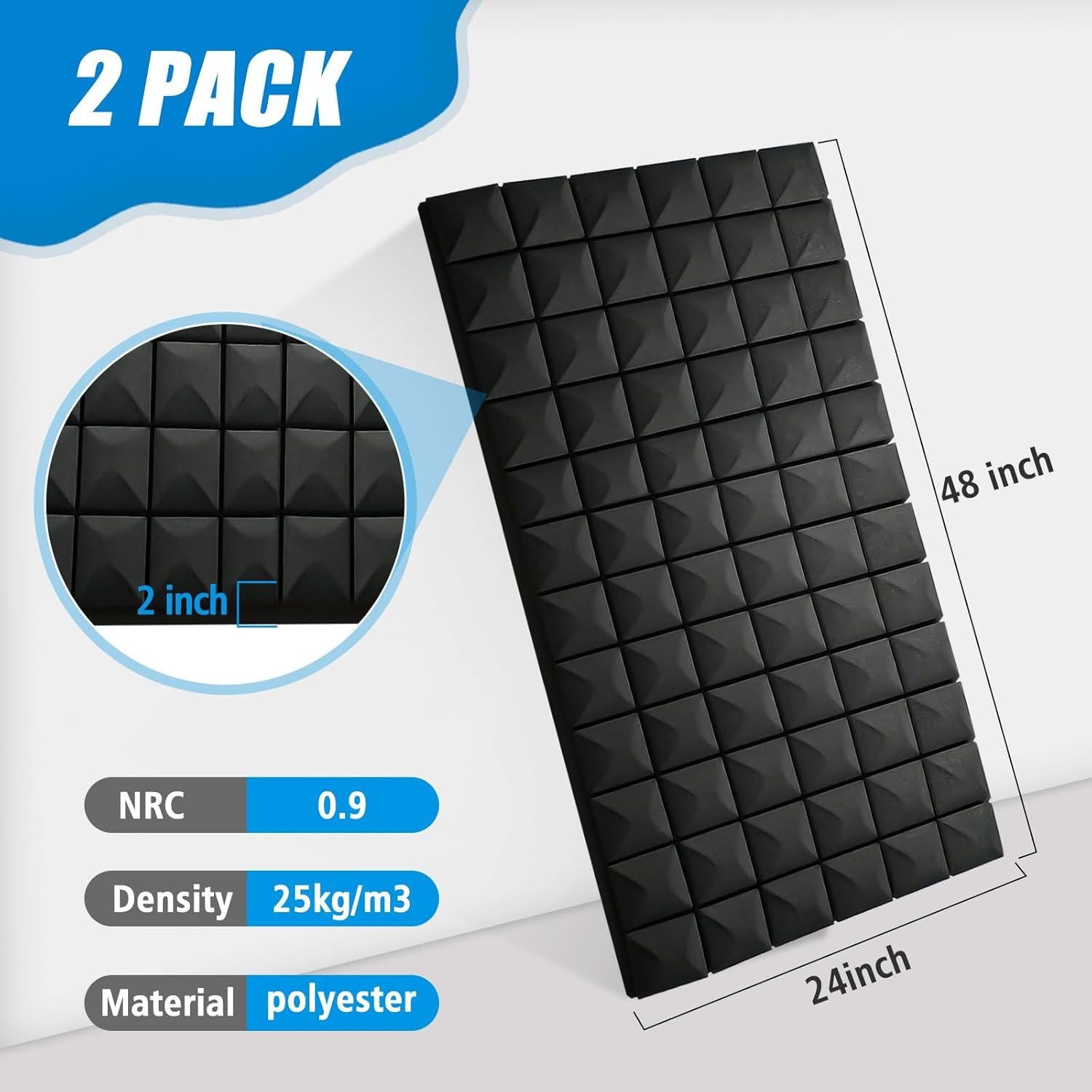 Paneles Acústicos 2 Paquete Espuma Aislante 121.9x61cm Negro